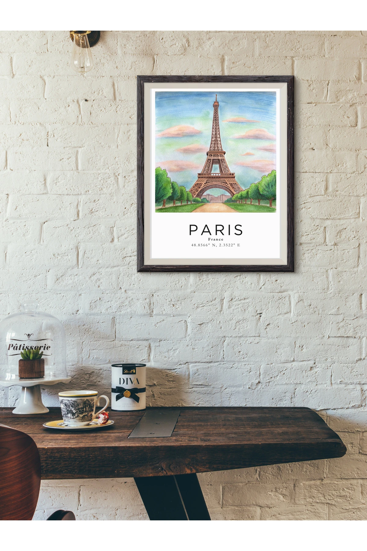 Paris Fransa Sulu Boya Tasarım  Dekoratif Çerçevesiz Duvar Tablosu (POSTER) Şehir Serisi