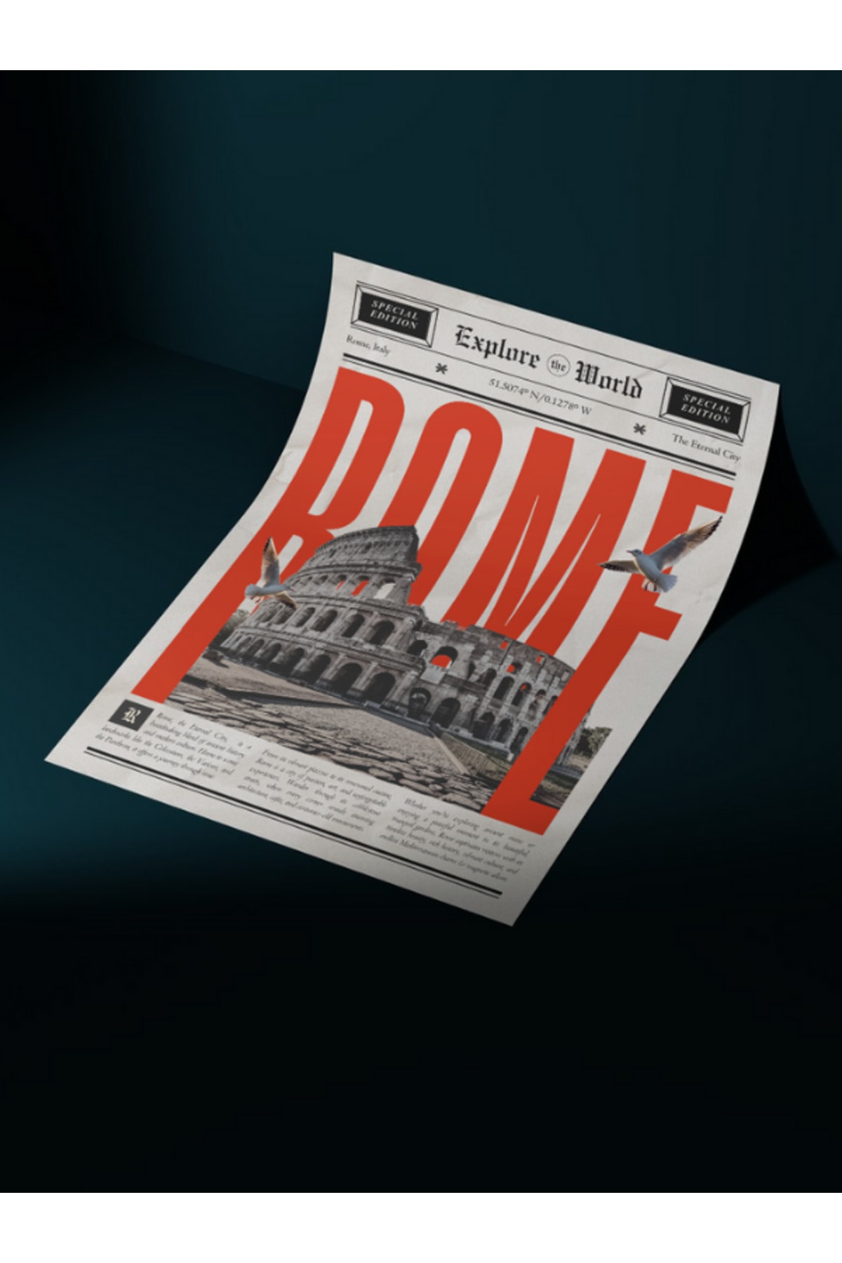 Rome Gazete Tasarım Pinterest  Dekoratif Çerçevesiz Duvar Tablosu (POSTER)