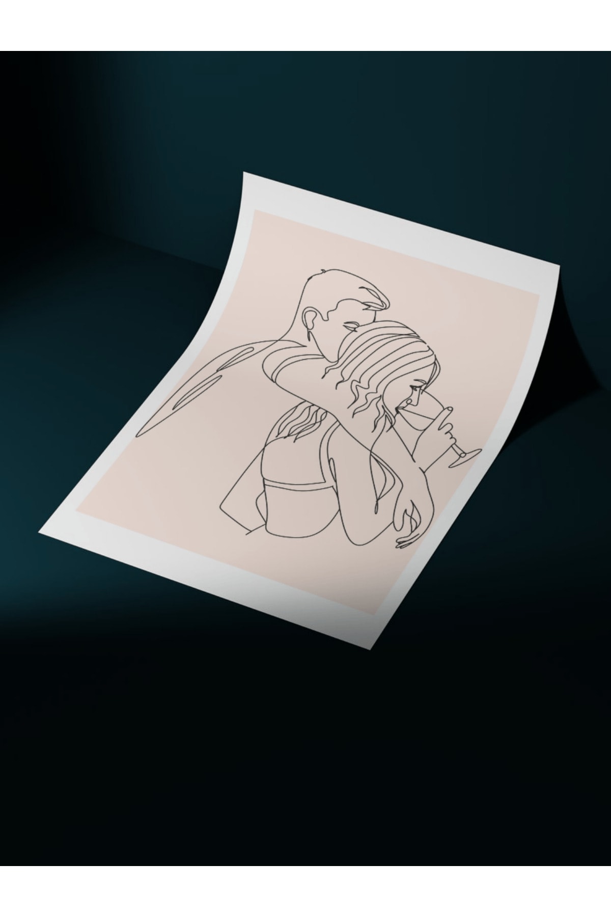Aşıklar Couple Çizgi Tasarım Dekoratif Çerçevesiz Duvar Tablosu (POSTER)