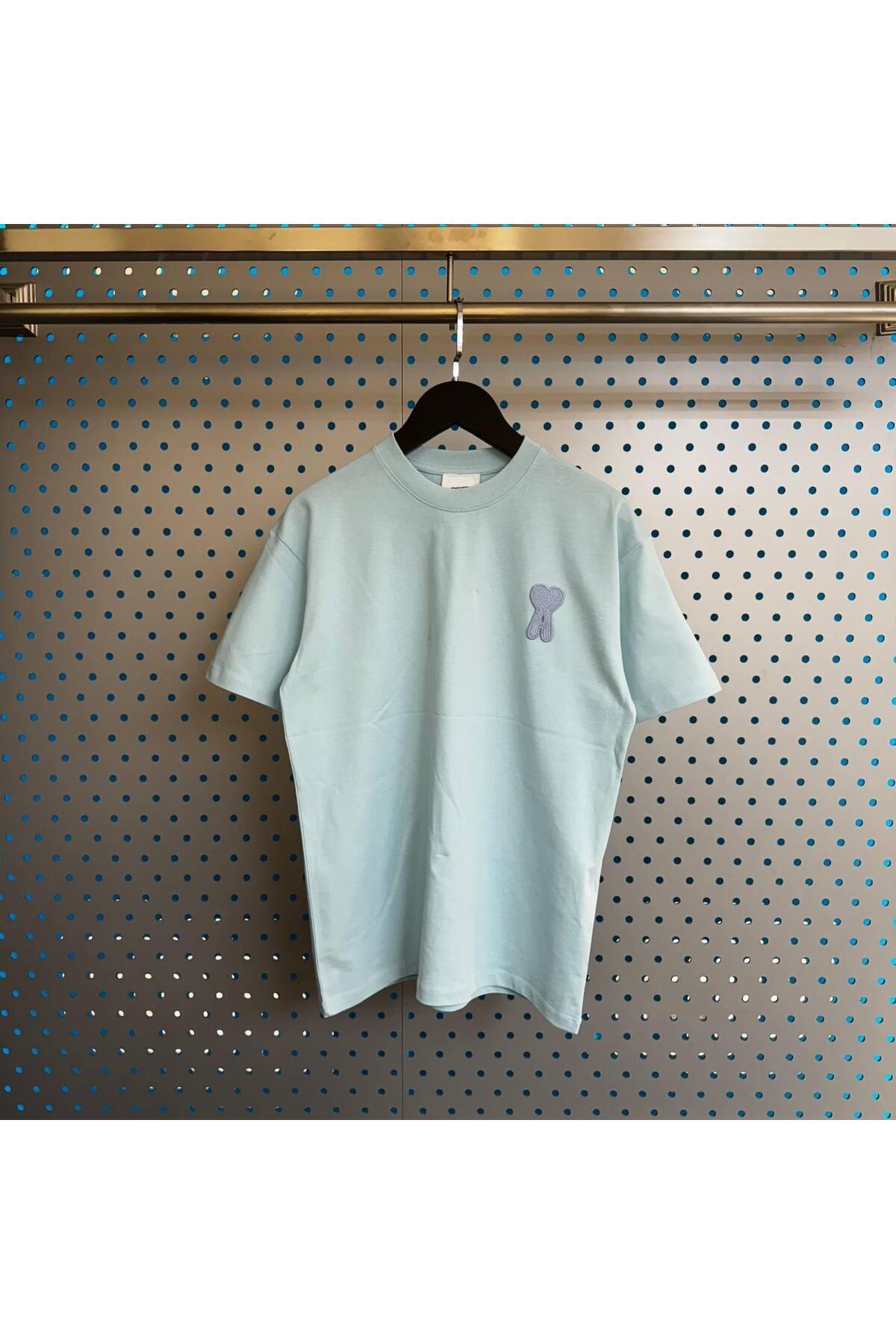 Erkek - Kadın Unisex "A" Özel Nakış Tasarım T-shirt - açık mavi