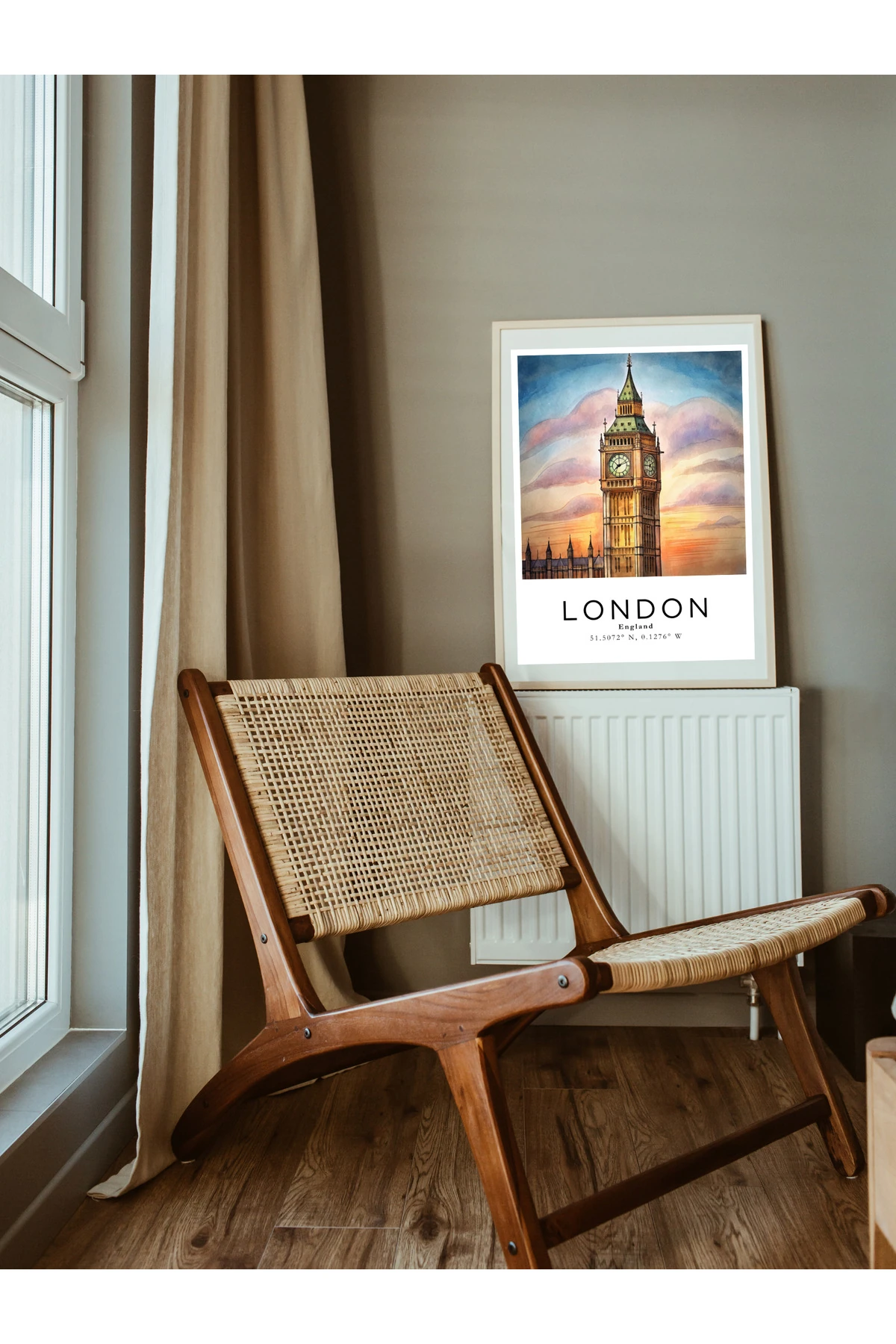 Londra İngiltere  Sulu Boya Tasarım  Dekoratif Çerçevesiz Duvar Tablosu (POSTER) Şehir Serisi