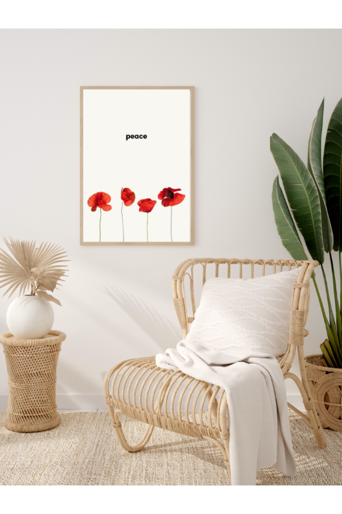 Peace - Huzur Çiçek Desenli Dekoratif Çerçevesiz Duvar Tablosu (Poster)