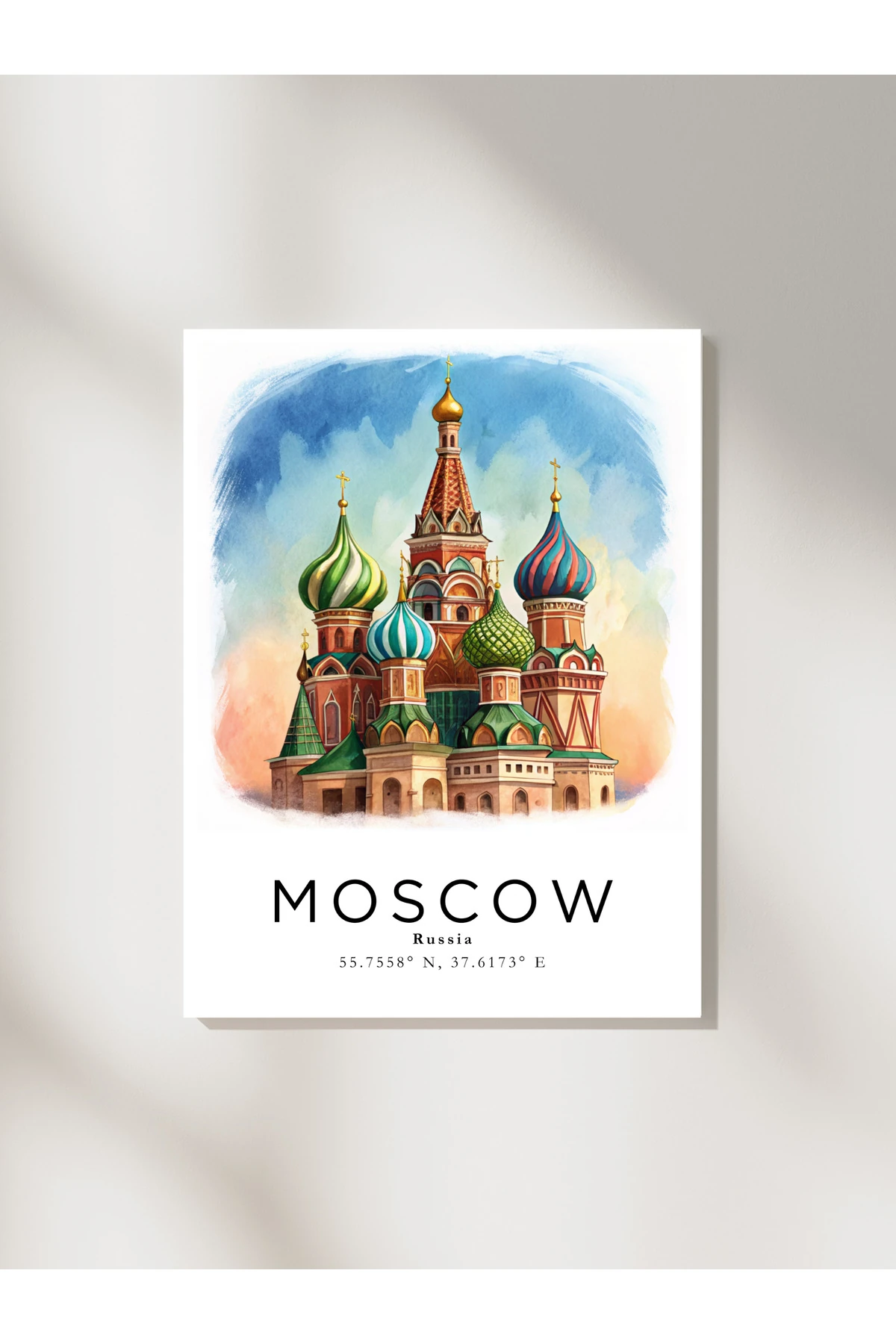 Moskova Rusya Sulu Boya Tasarım  Dekoratif Çerçevesiz Duvar Tablosu (POSTER) Şehir Serisi