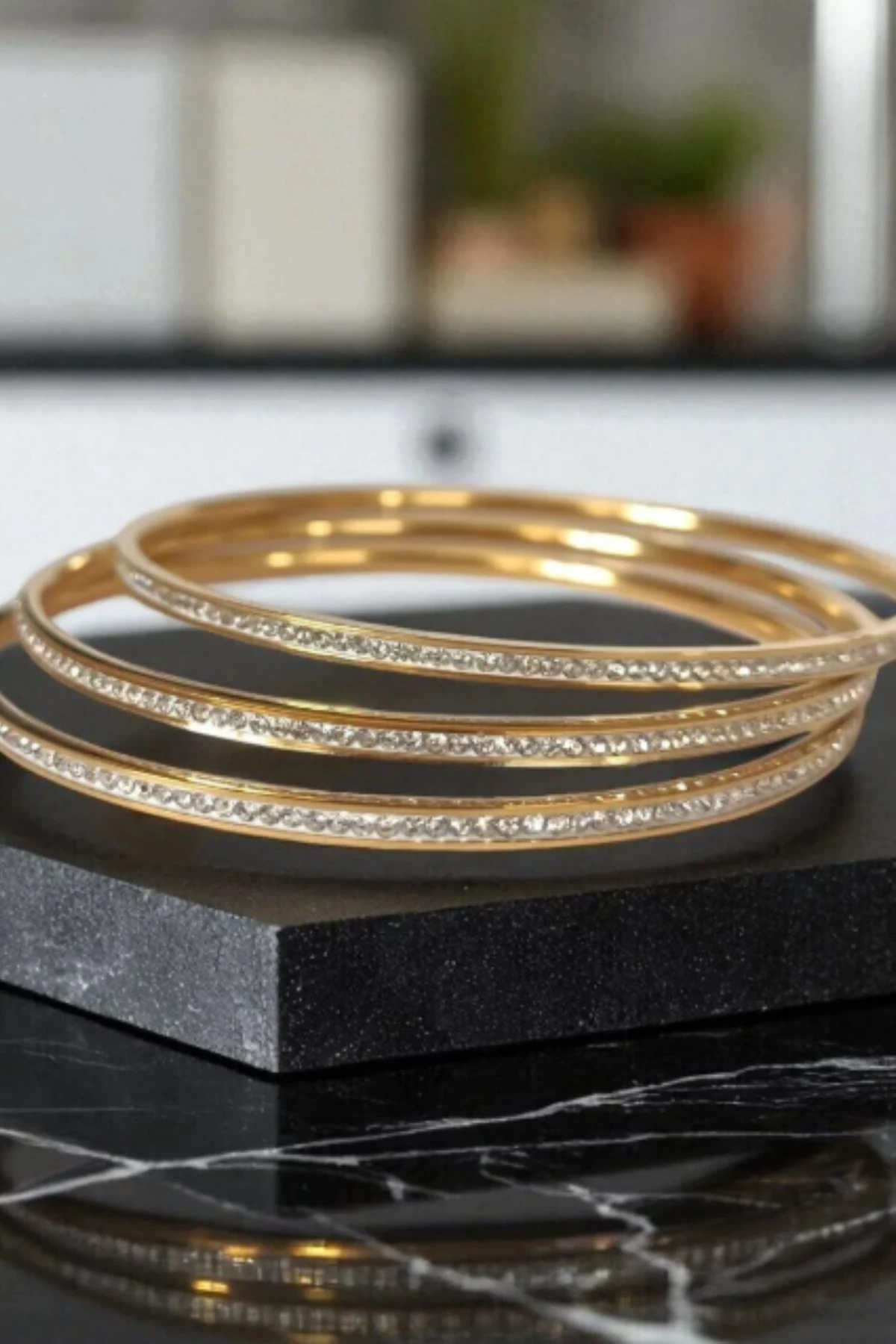 TAŞLI GOLD ÇELİK 3’LÜ AJDA BİLEZİK AJDBLZK-TSLI