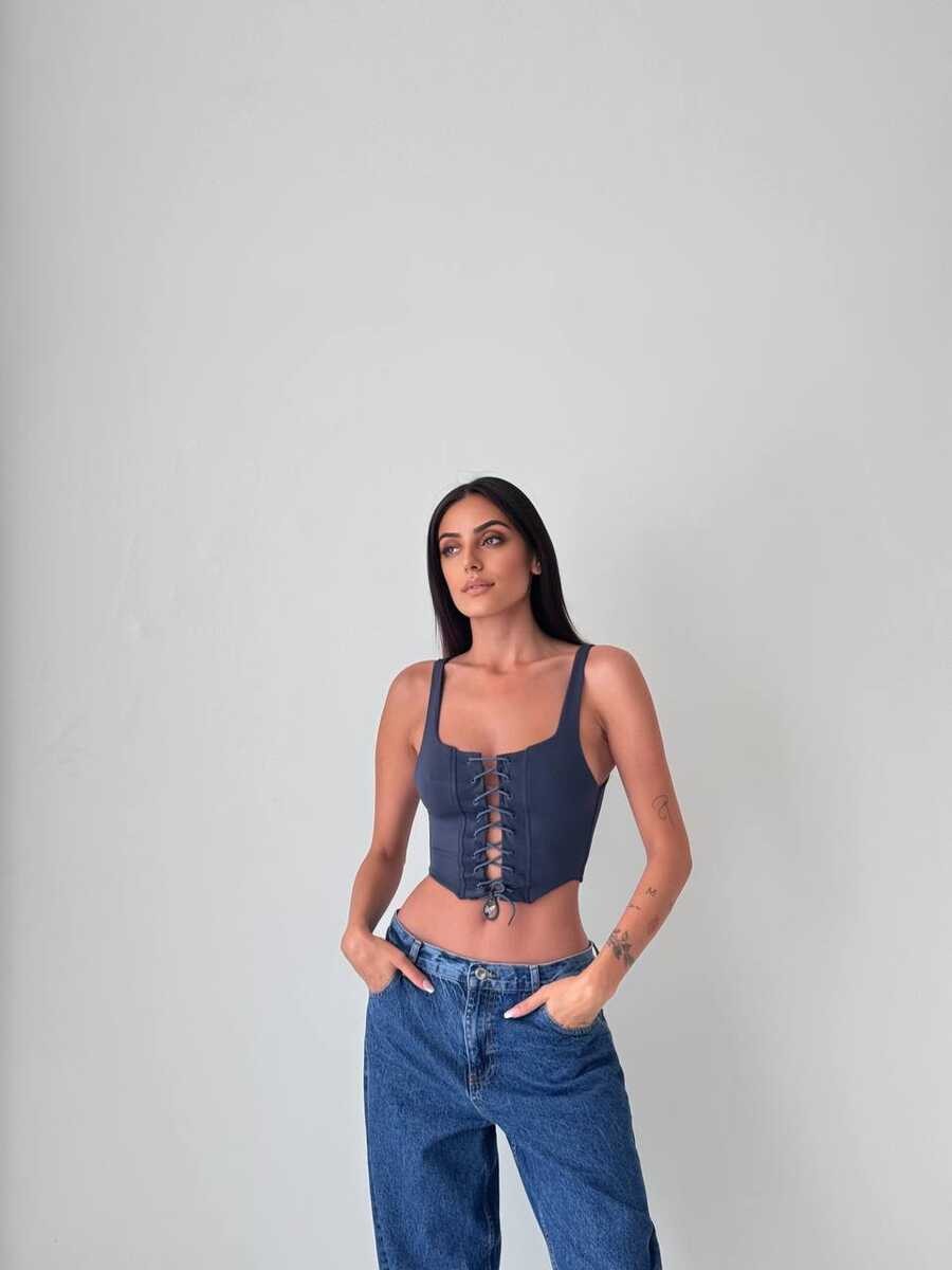 İP DETAYLI ASKILI CROP ANTRESİT