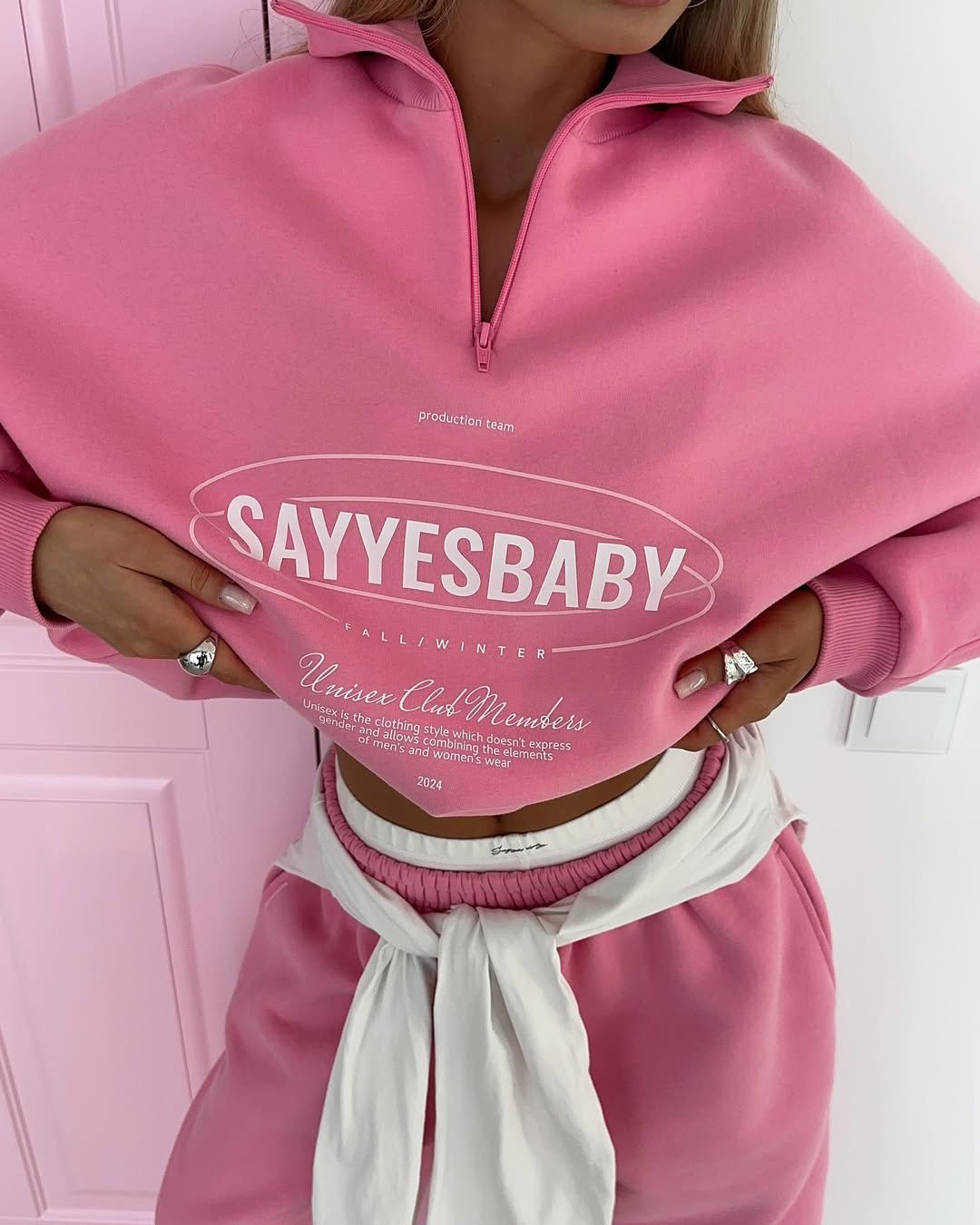 BASKILI EŞOFMAN TAKIM - PEMBE