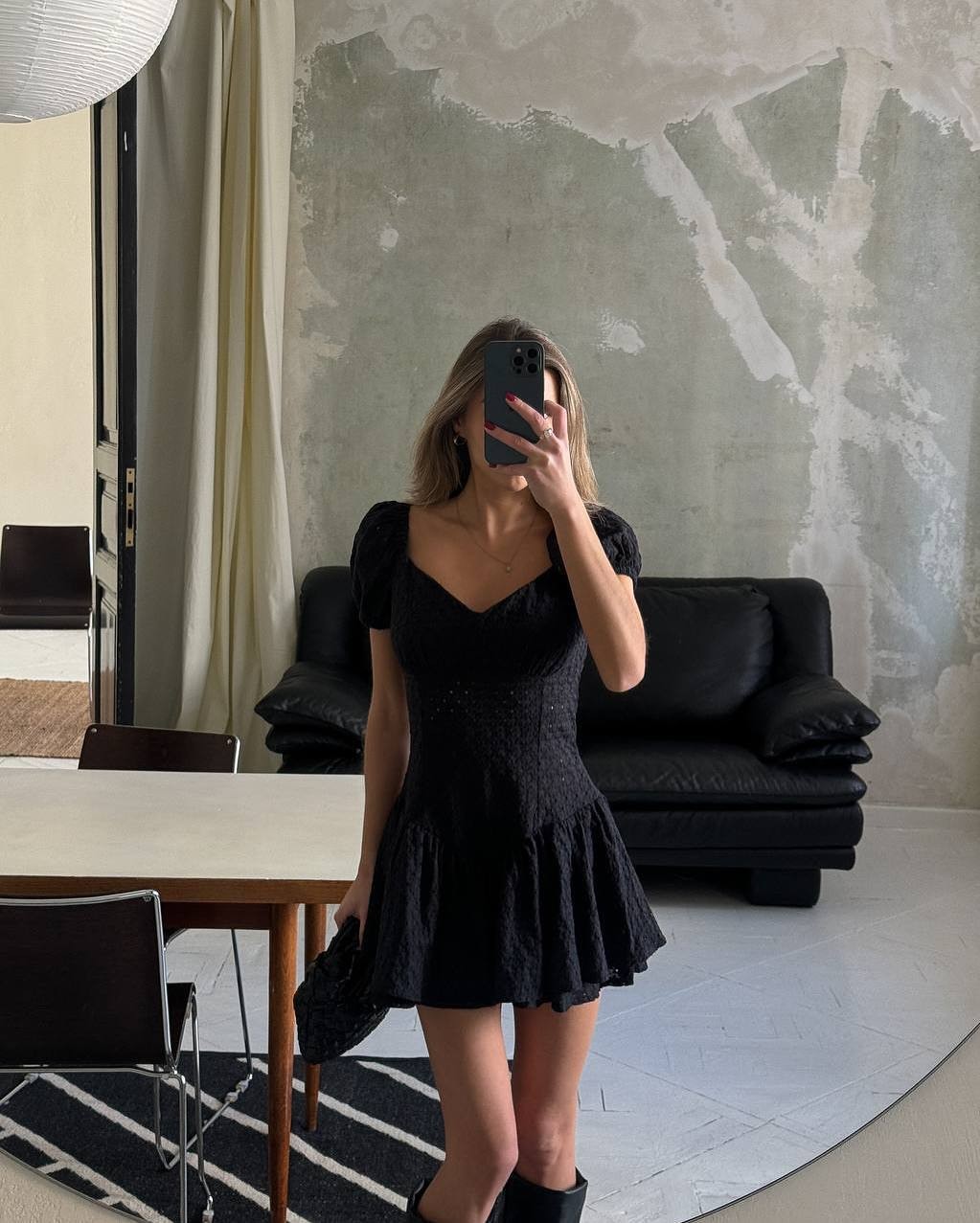 EMBROIDERED DRESS - Black