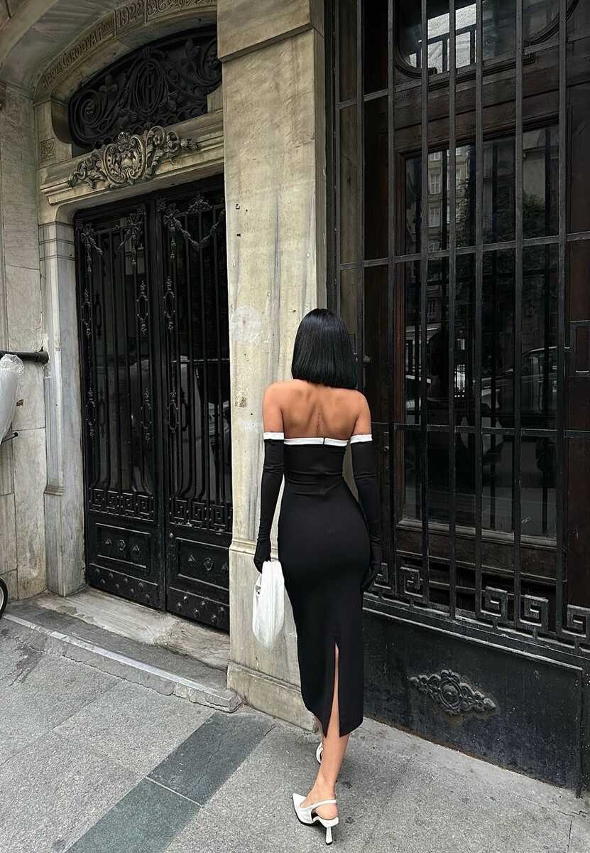 ELDİVENLİ ELBİSE SİYAH