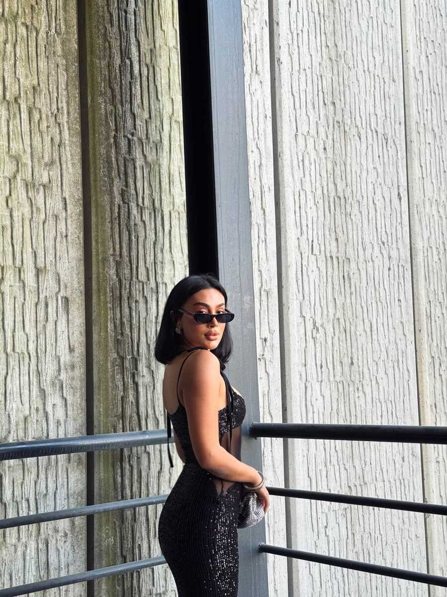 PUL PAYET TÜL DETAYLI ELBİSE