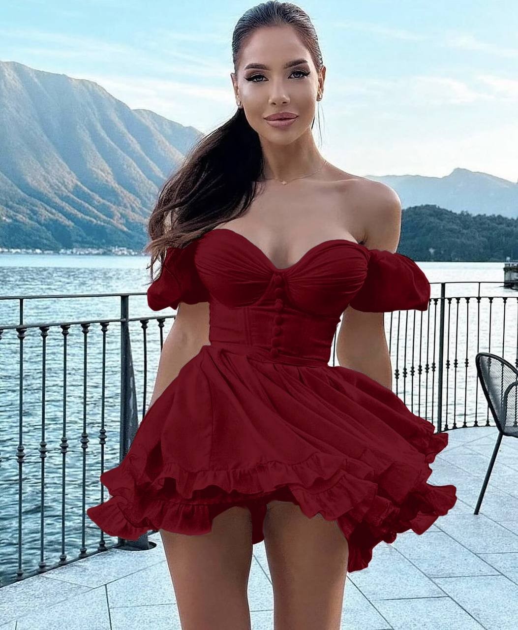BALON KOL ELBİSE - BORDO