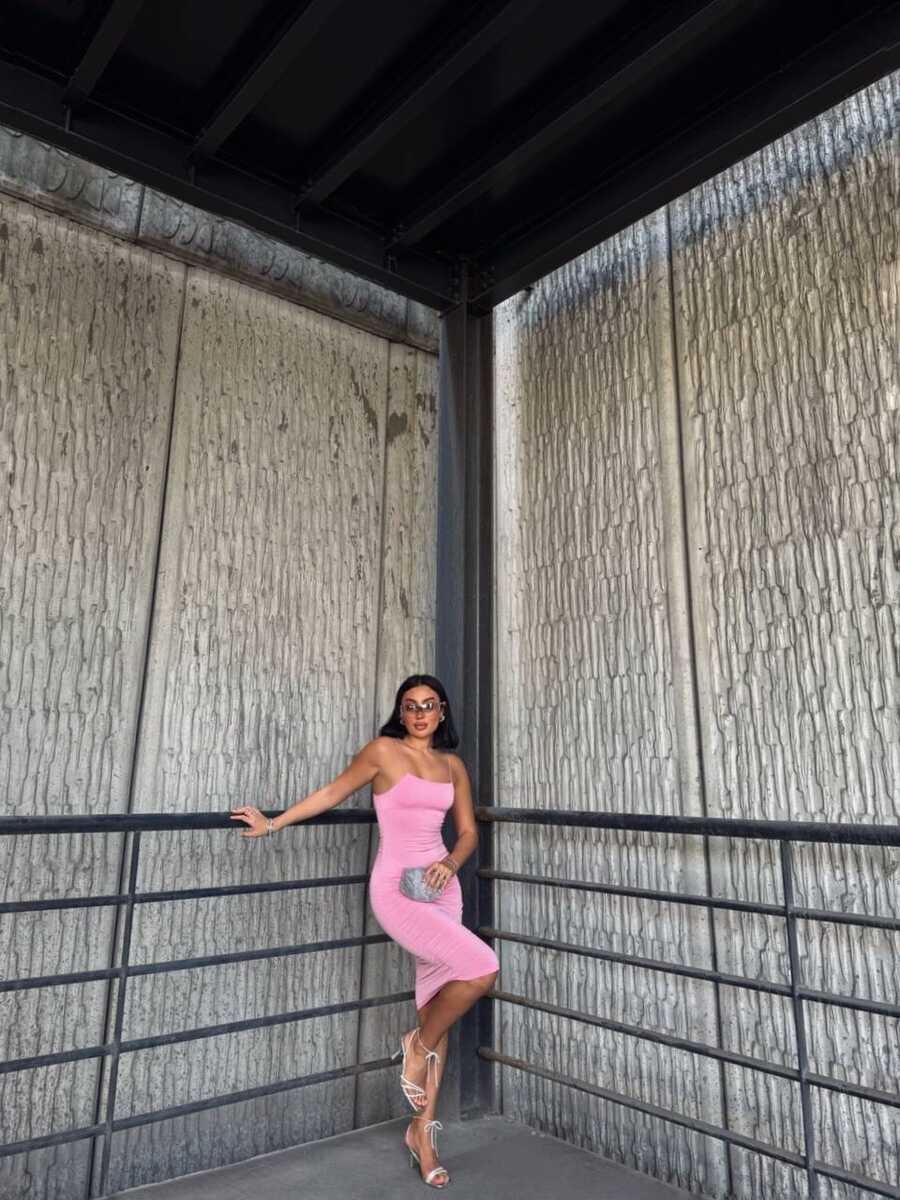 İNCE ASKILI SANDY ELBİSE PEMBE