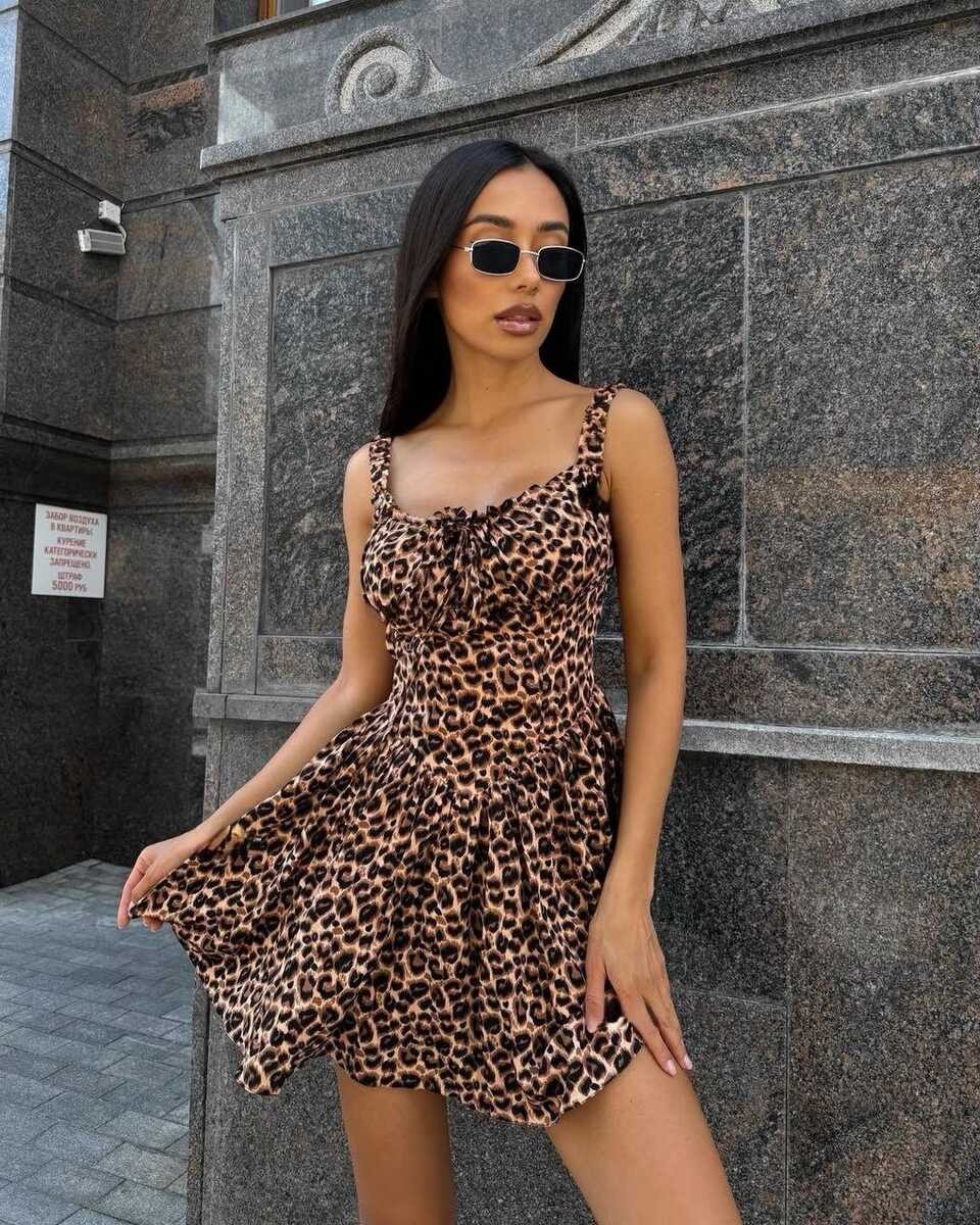 LEOPAR DEDSENLİ ELBİSE