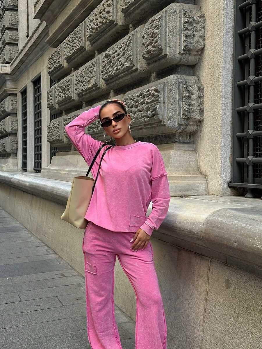 ÜÇ İPLİK YIKAMALI PEMBE TAKIM