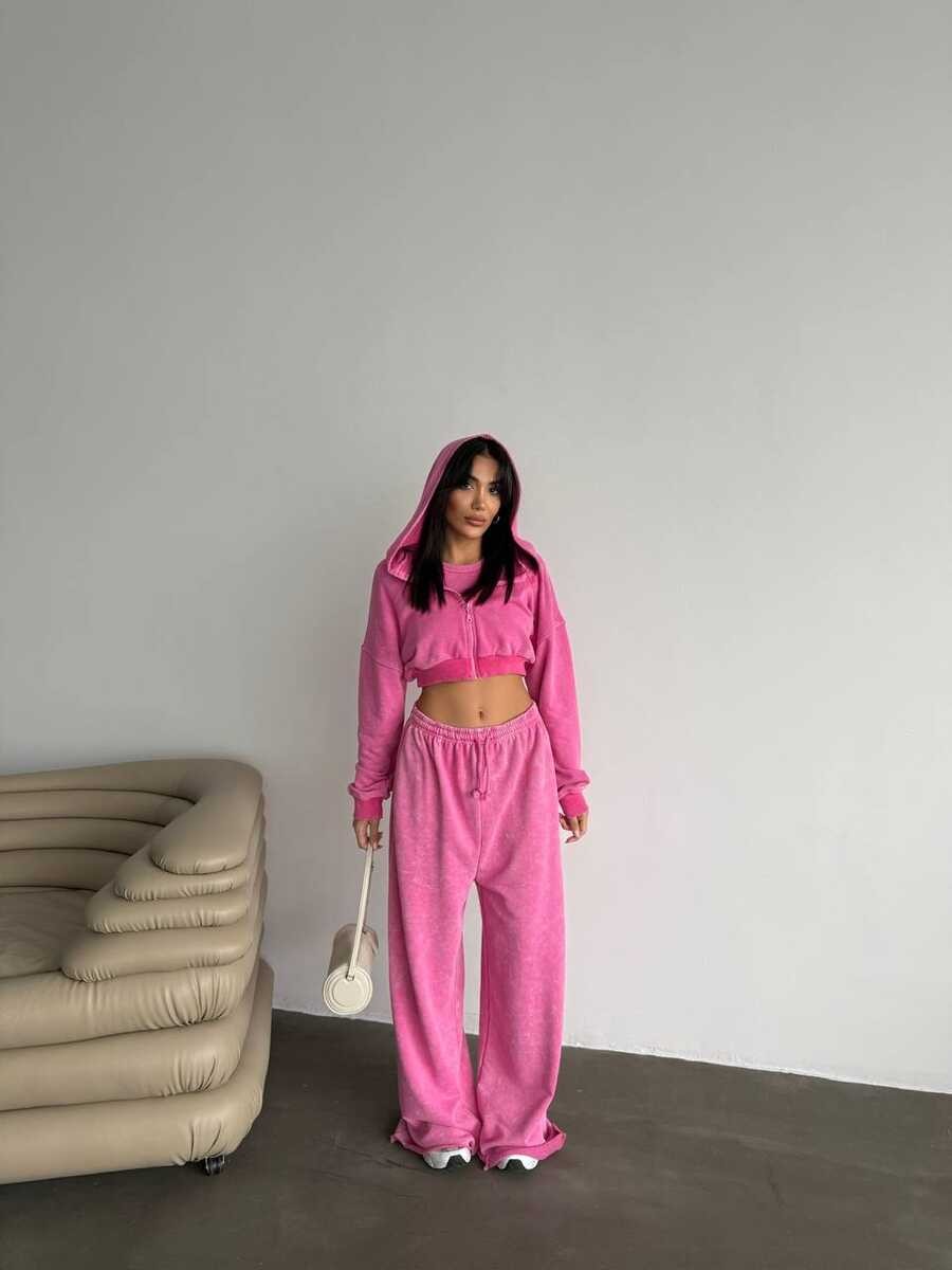 ÜÇ İPLİK YIKAMALI YUMUŞACIK TAKIM ÜÇLÜ SET PEMBE