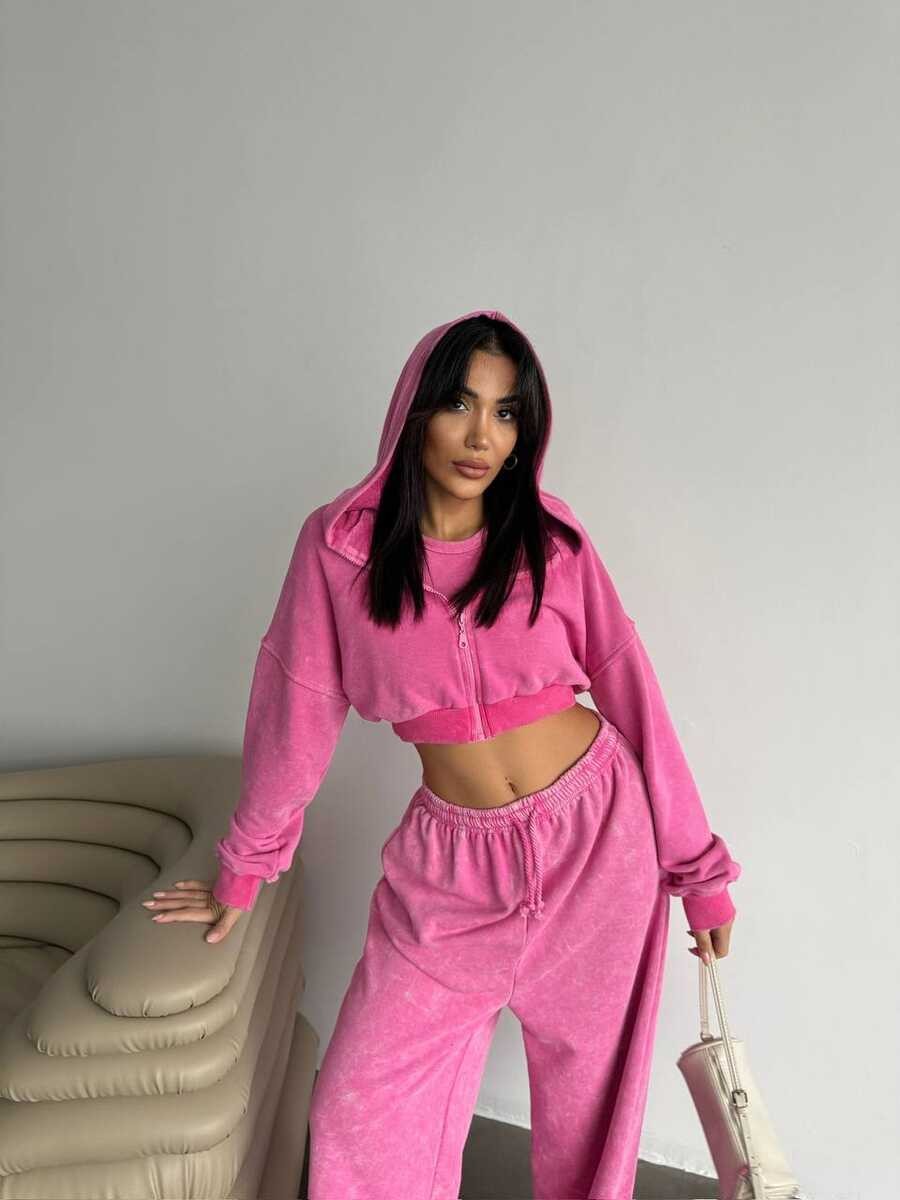 ÜÇ İPLİK YIKAMALI YUMUŞACIK TAKIM ÜÇLÜ SET PEMBE