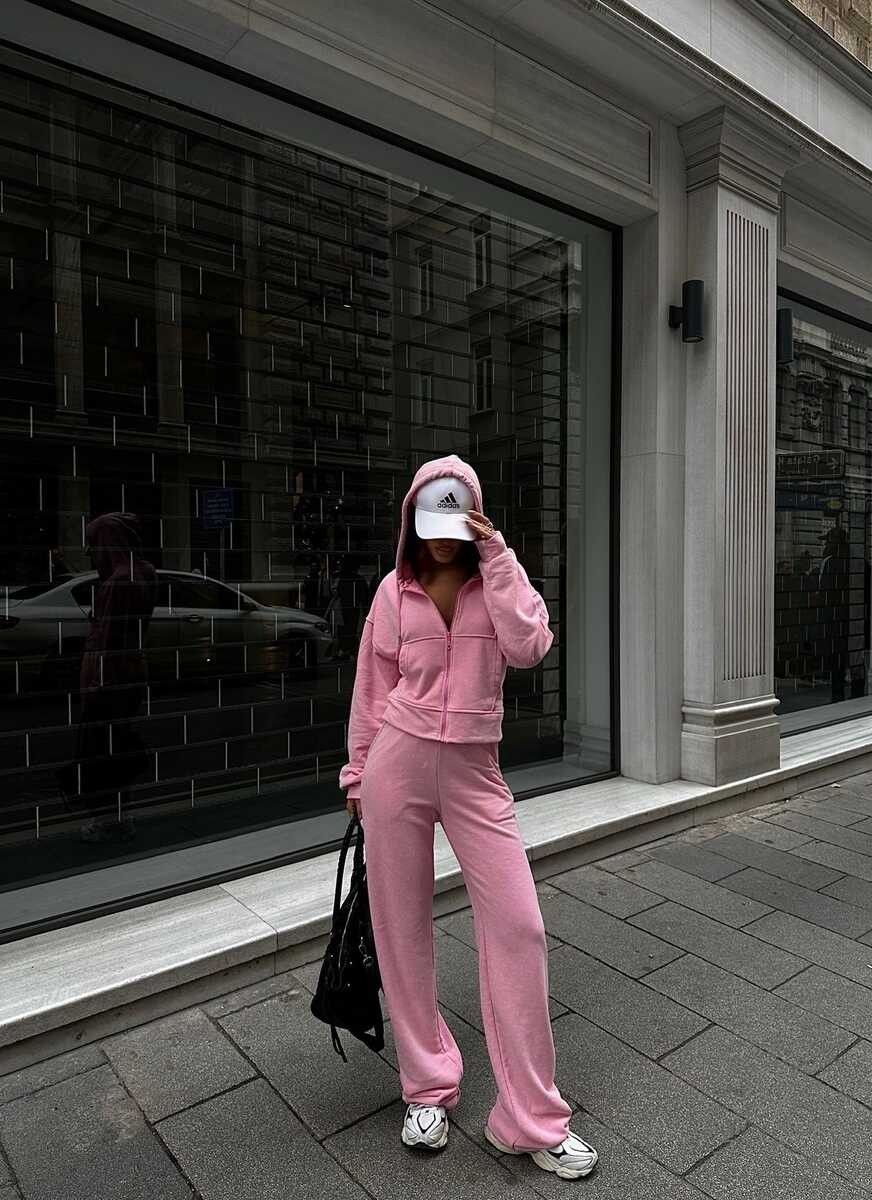 ÜÇ İPLİK PEMBE YIKAMALI TAKIM