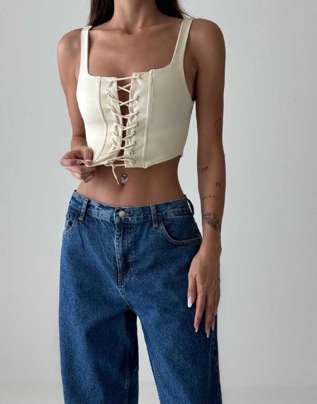 İP DETAYLI ASKILI CROP SARI