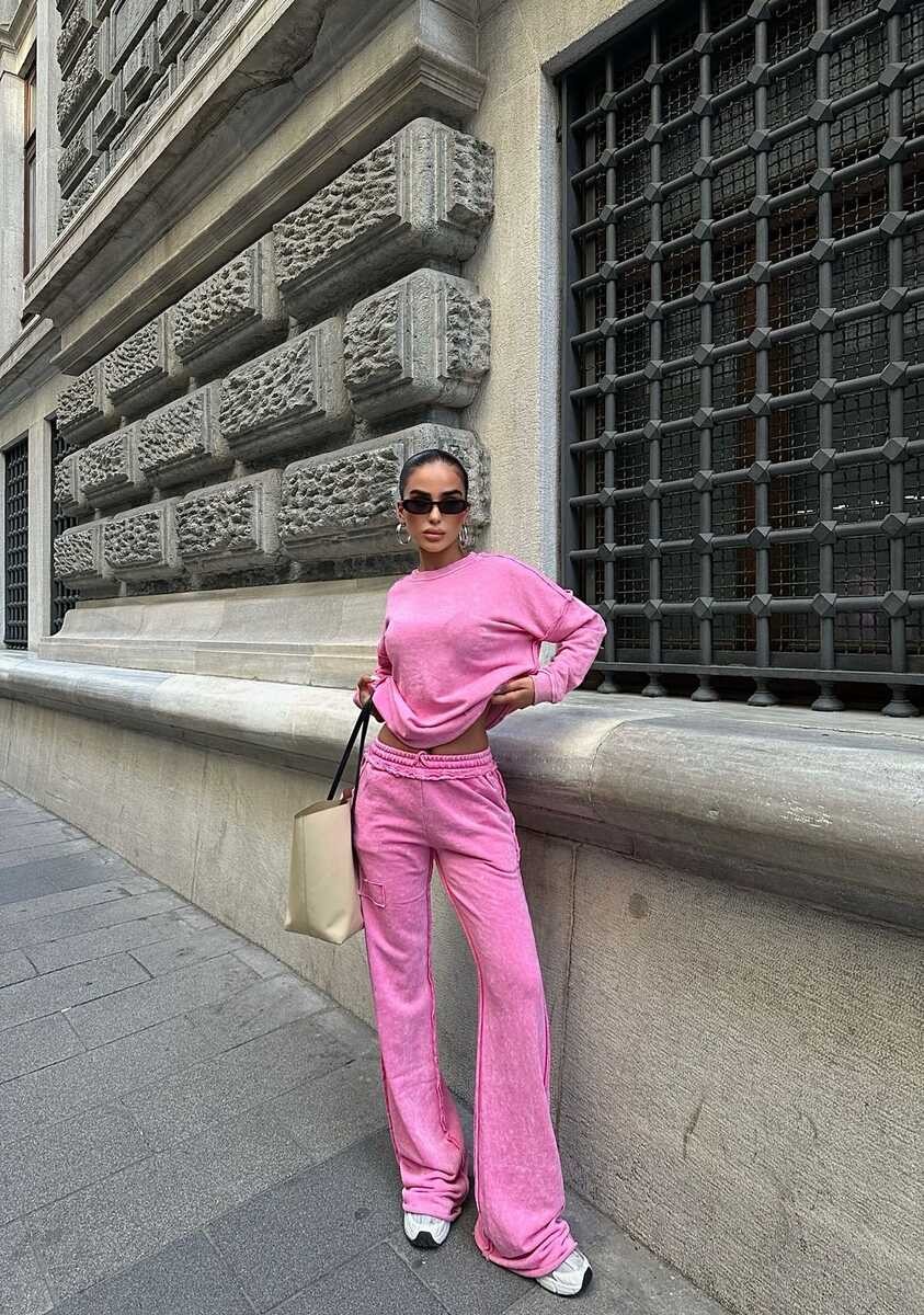 ÜÇ İPLİK YIKAMALI PEMBE TAKIM