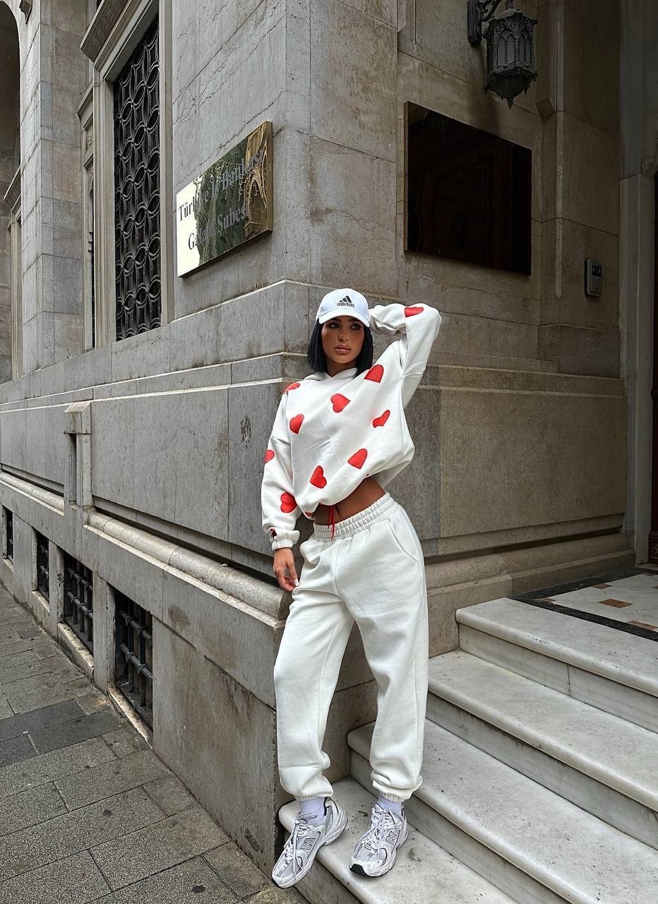 HEART PRINTED TWO PIECE SUIT - White
