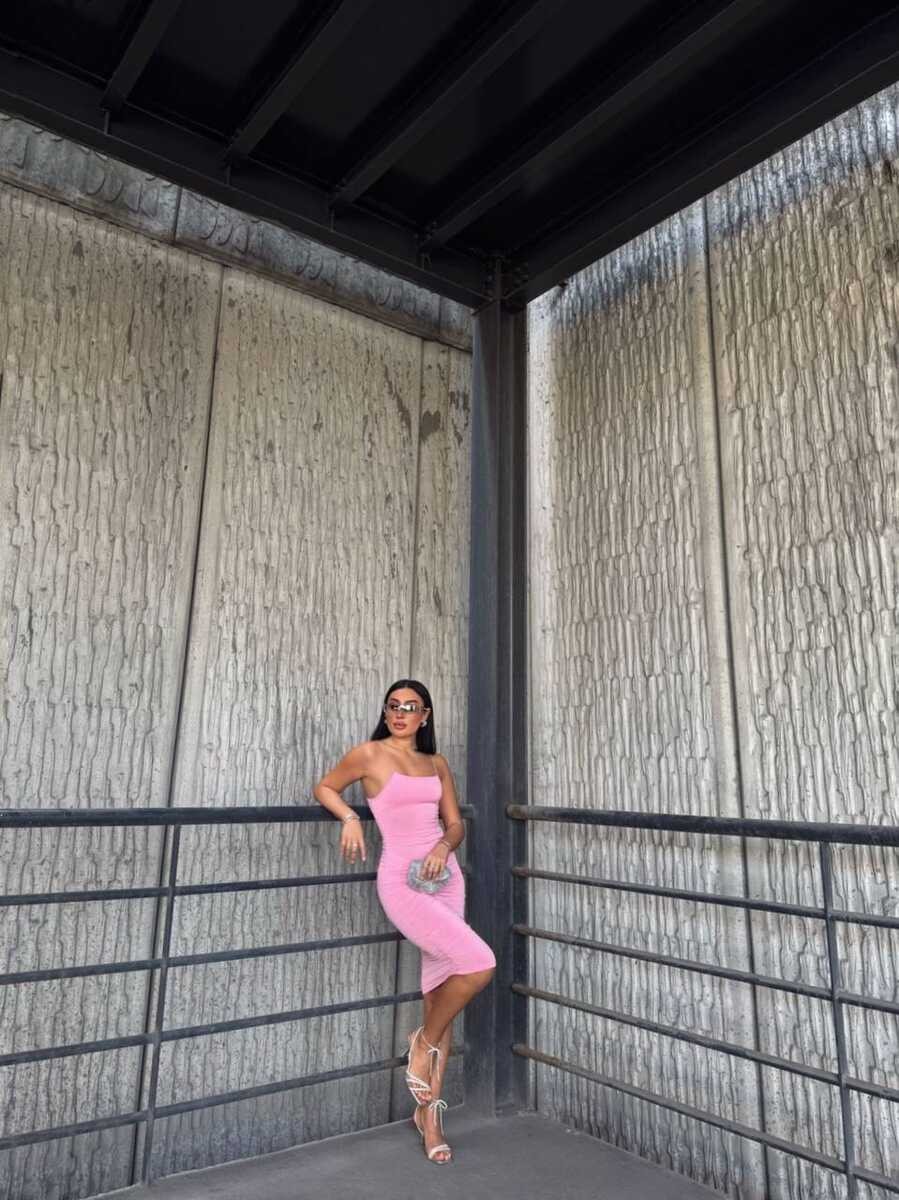 İNCE ASKILI SANDY ELBİSE PEMBE