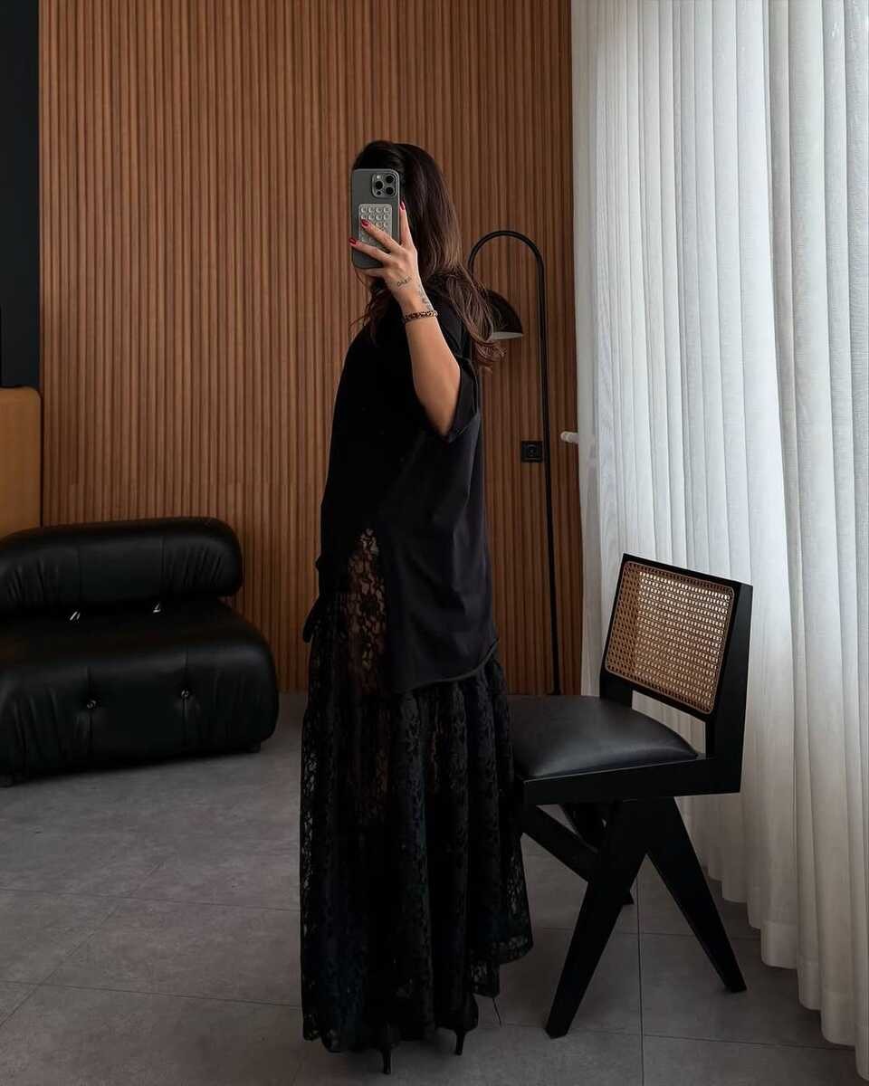 DANTEL DESENLİ ETEK SİYAH