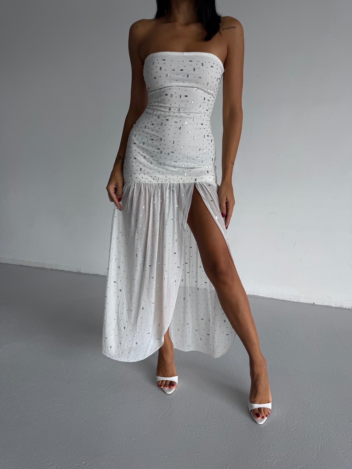 PARLAK TAŞLI UZUN ELBİSE