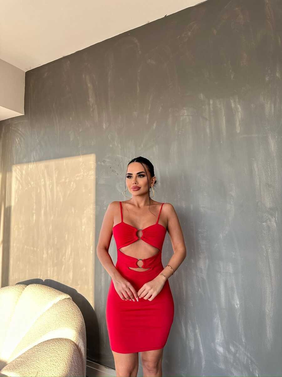 AKSESUARLI SANDY ELBİSE KIRMIZI