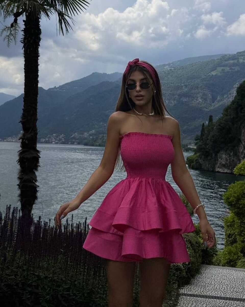 TRİKOTON ELBİSE FUŞYA