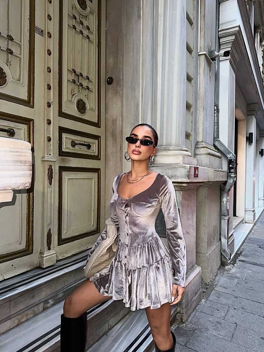 KADİFE KUMAŞ ELBİSE TAŞ