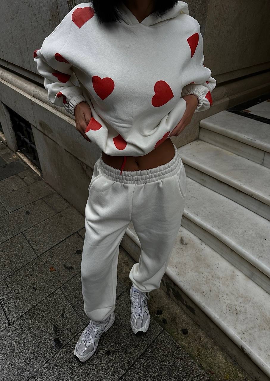 HEART PRINTED TWO PIECE SUIT