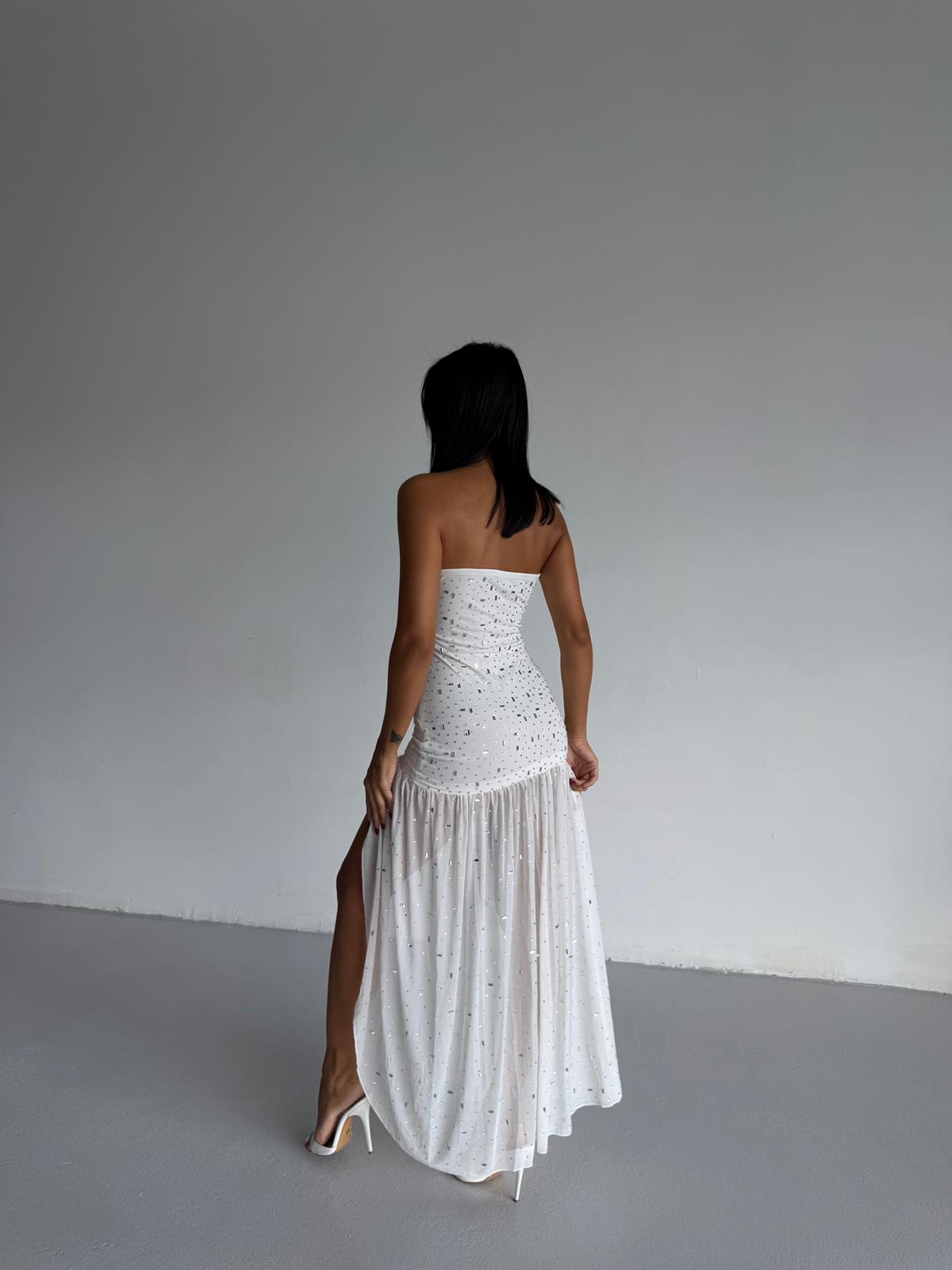 PARLAK TAŞLI UZUN ELBİSE