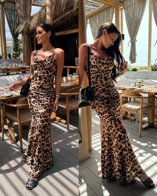 UZUN ASKILI ELBİSE LEOPAR DESENLİ