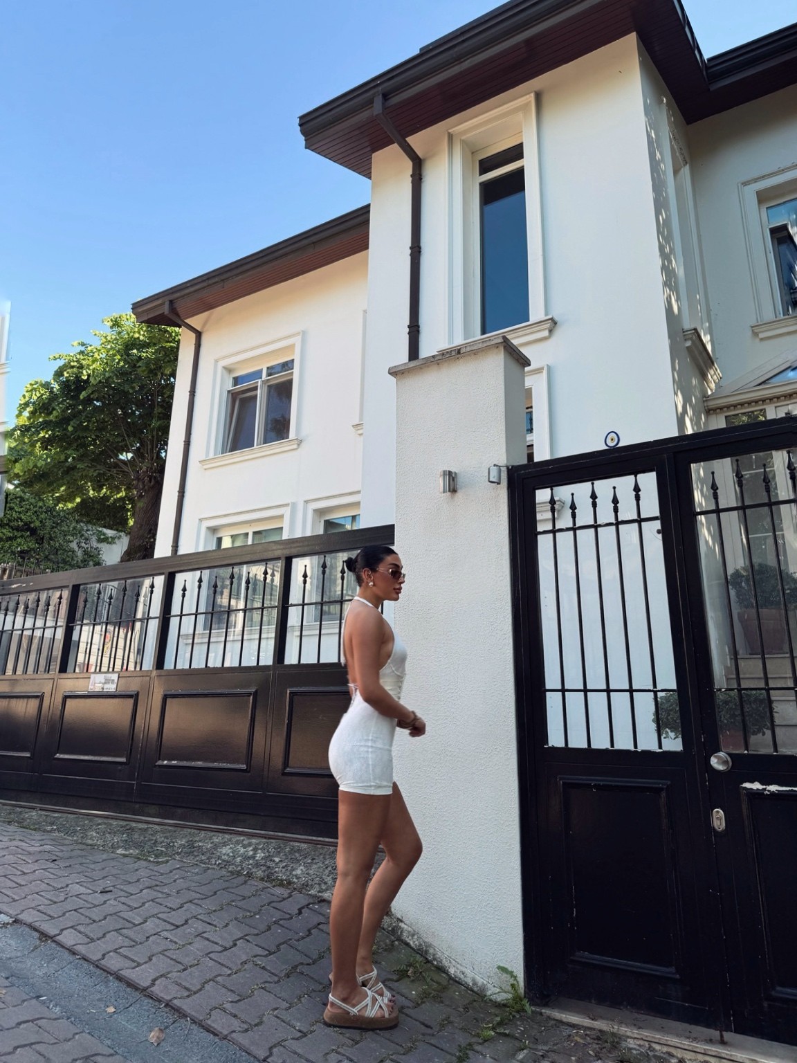DANTEL DERİ DETAYLI TULUM BEYAZ