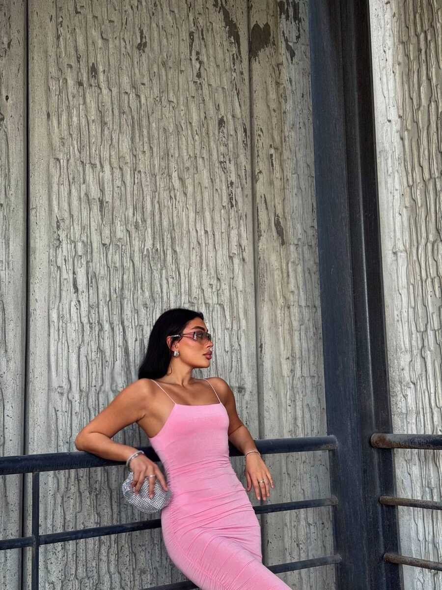 İNCE ASKILI SANDY ELBİSE PEMBE