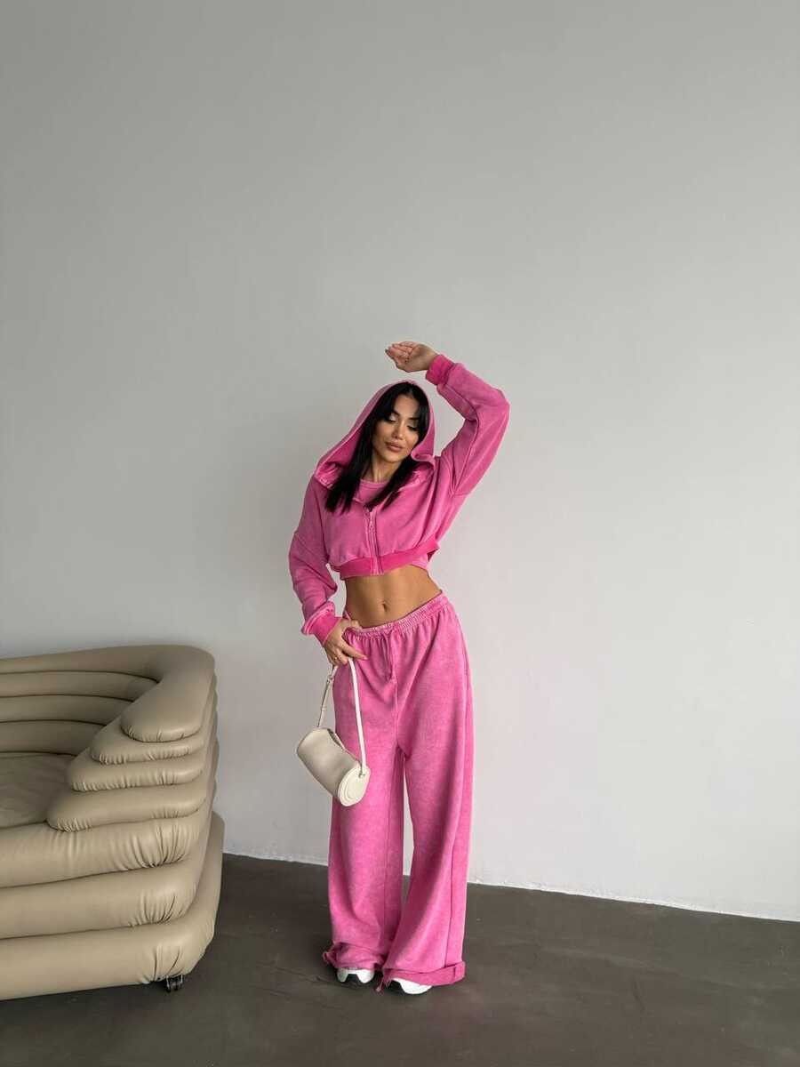 ÜÇ İPLİK YIKAMALI YUMUŞACIK TAKIM ÜÇLÜ SET PEMBE