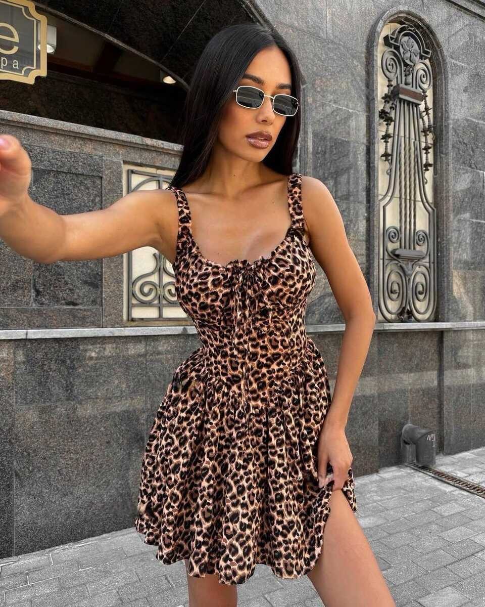 LEOPAR DEDSENLİ ELBİSE