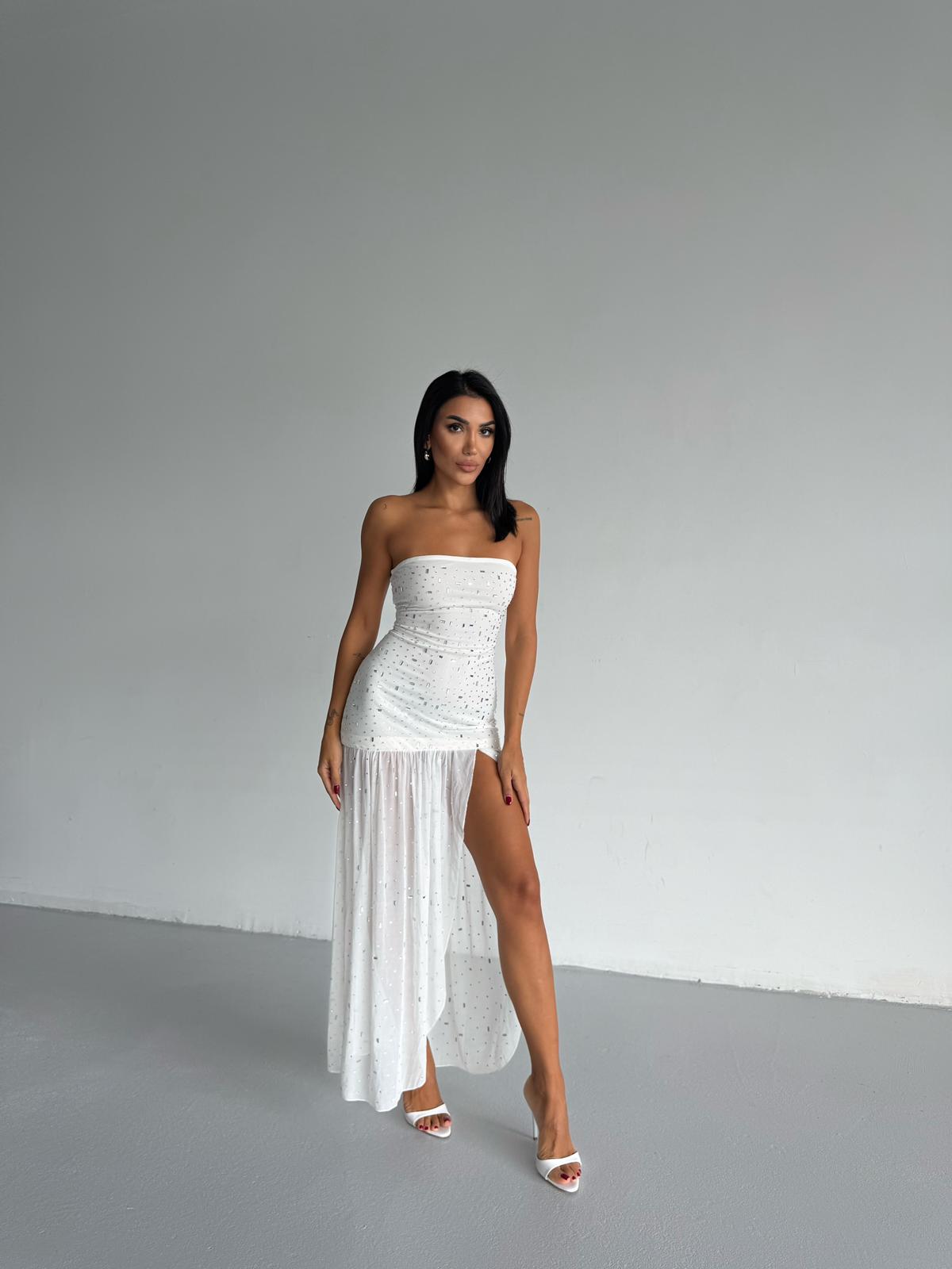 PARLAK TAŞLI UZUN ELBİSE