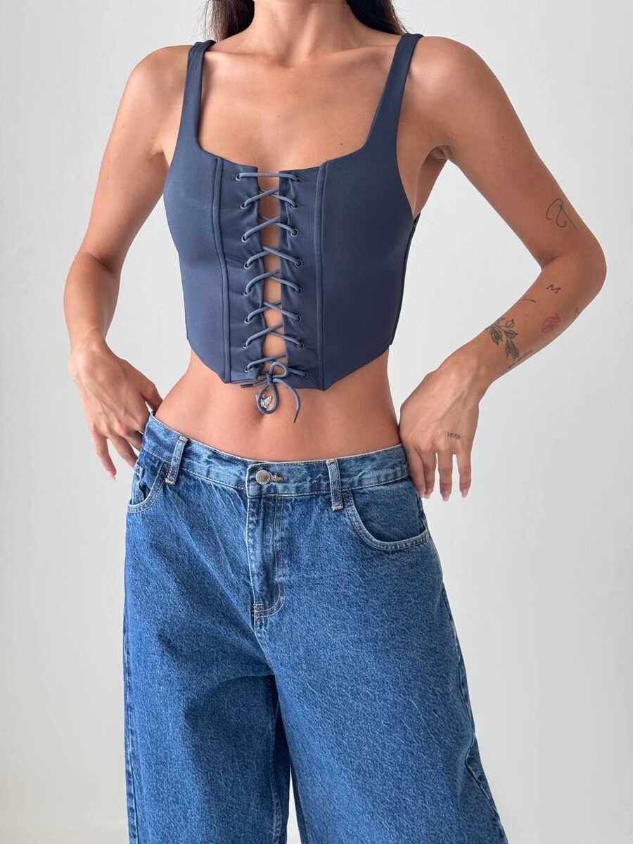 İP DETAYLI ASKILI CROP ANTRESİT