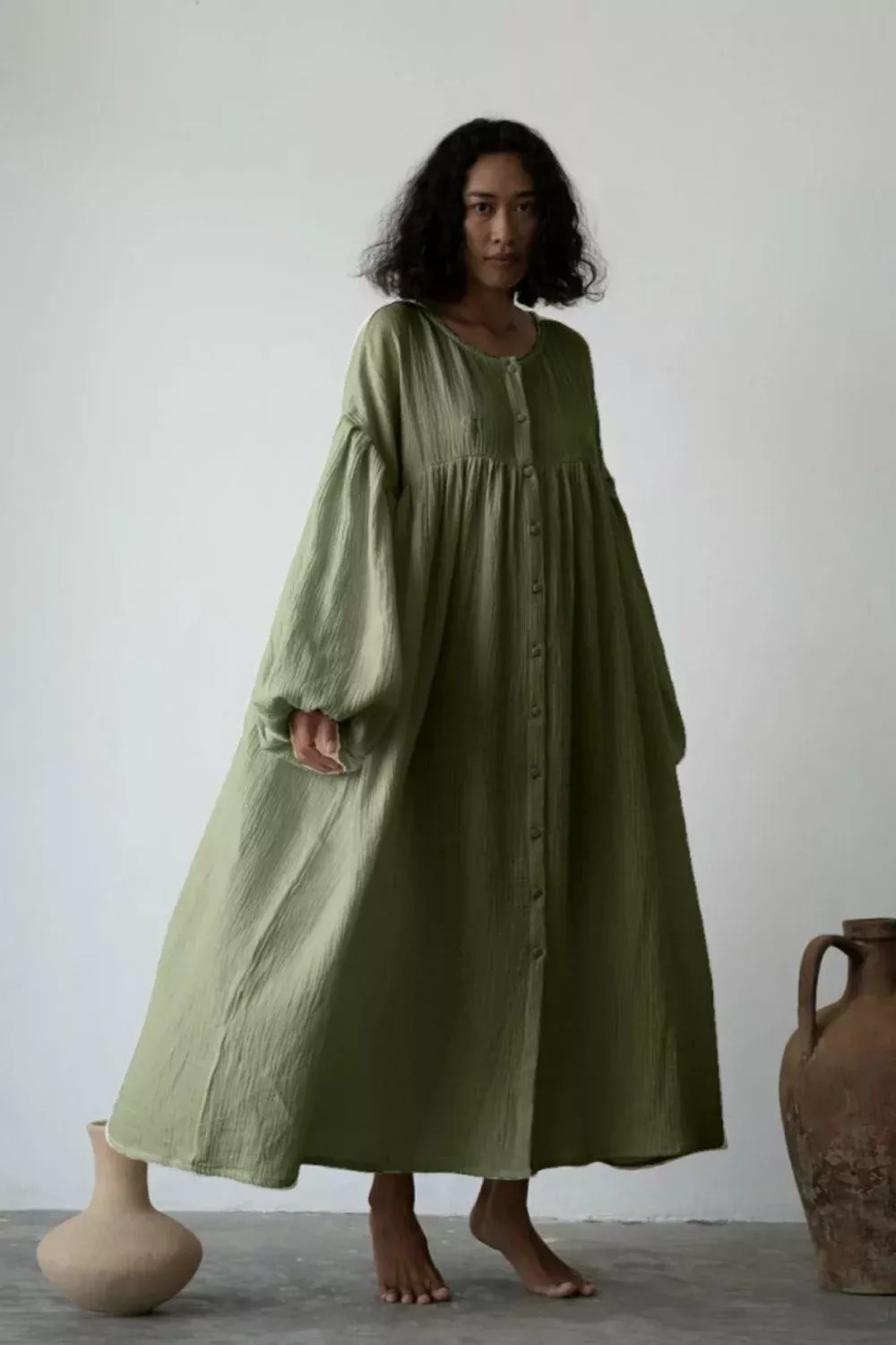Giy Çık Oversize Müslin Elbise 5500 - Yeşil