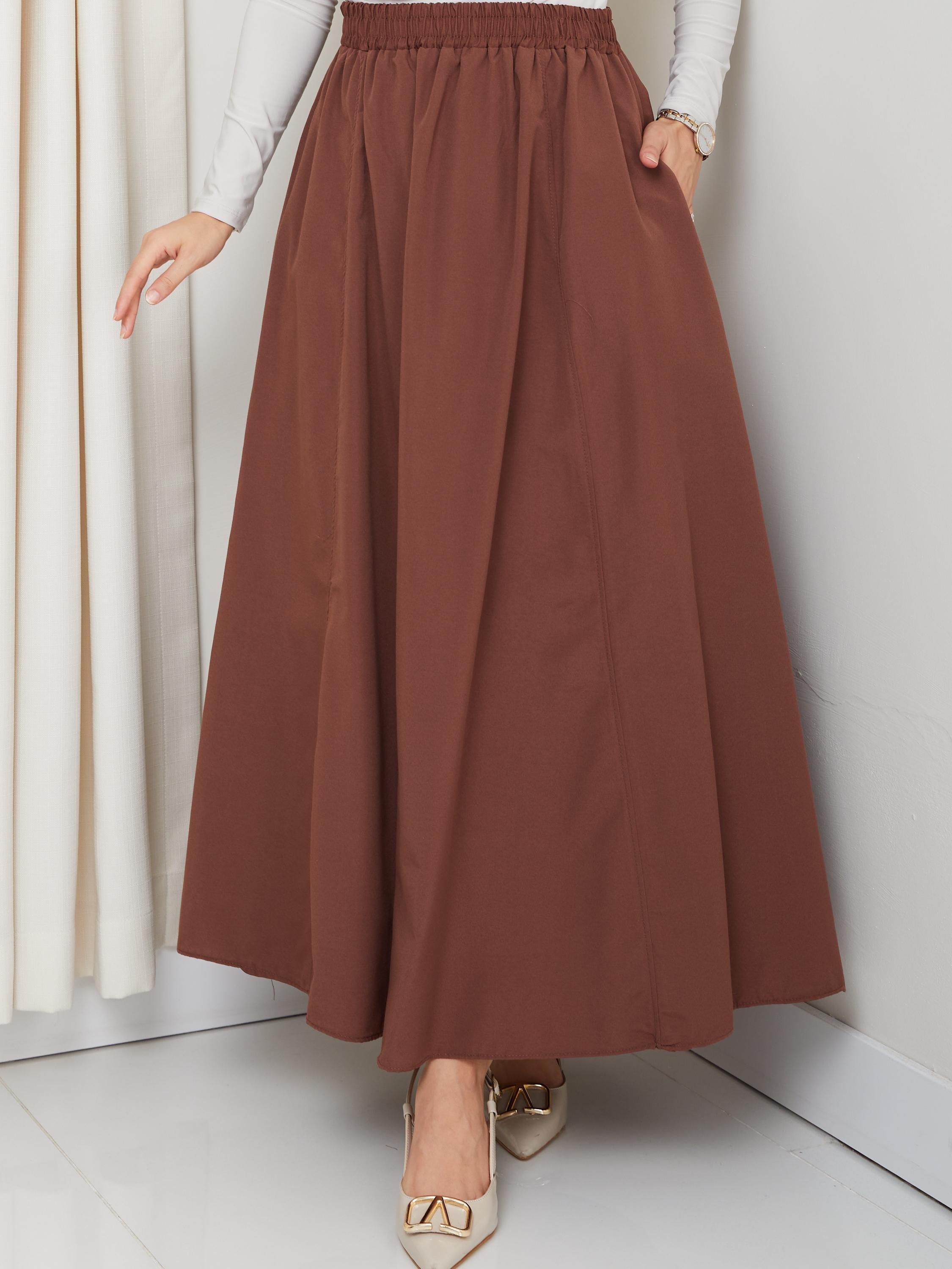 Cepli Terikoton Beli Lastikli Oversize 6 Parça Kloş Tesettür Etek - Kahverengi