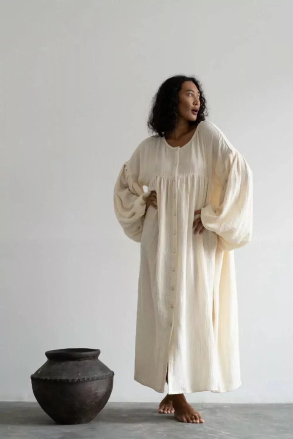 Giy Çık Oversize Müslin Elbise 5500 - Naturel