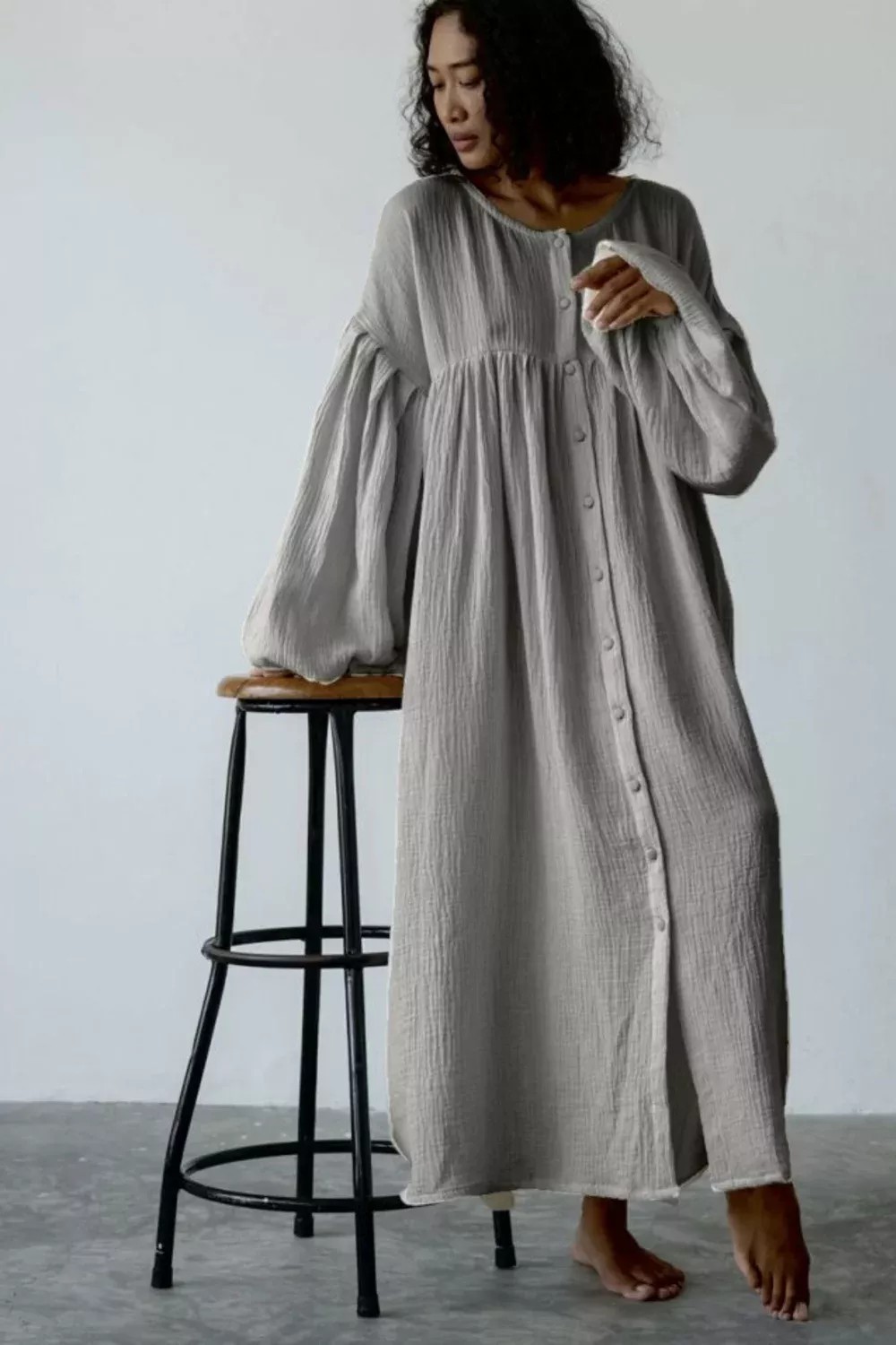Giy Çık Oversize Müslin Elbise 5500 - Taş