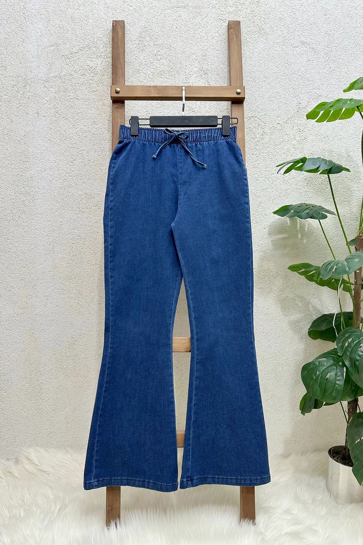 İspanyol Paça Bel Lasitkli Kot Pantolon - Lacivert