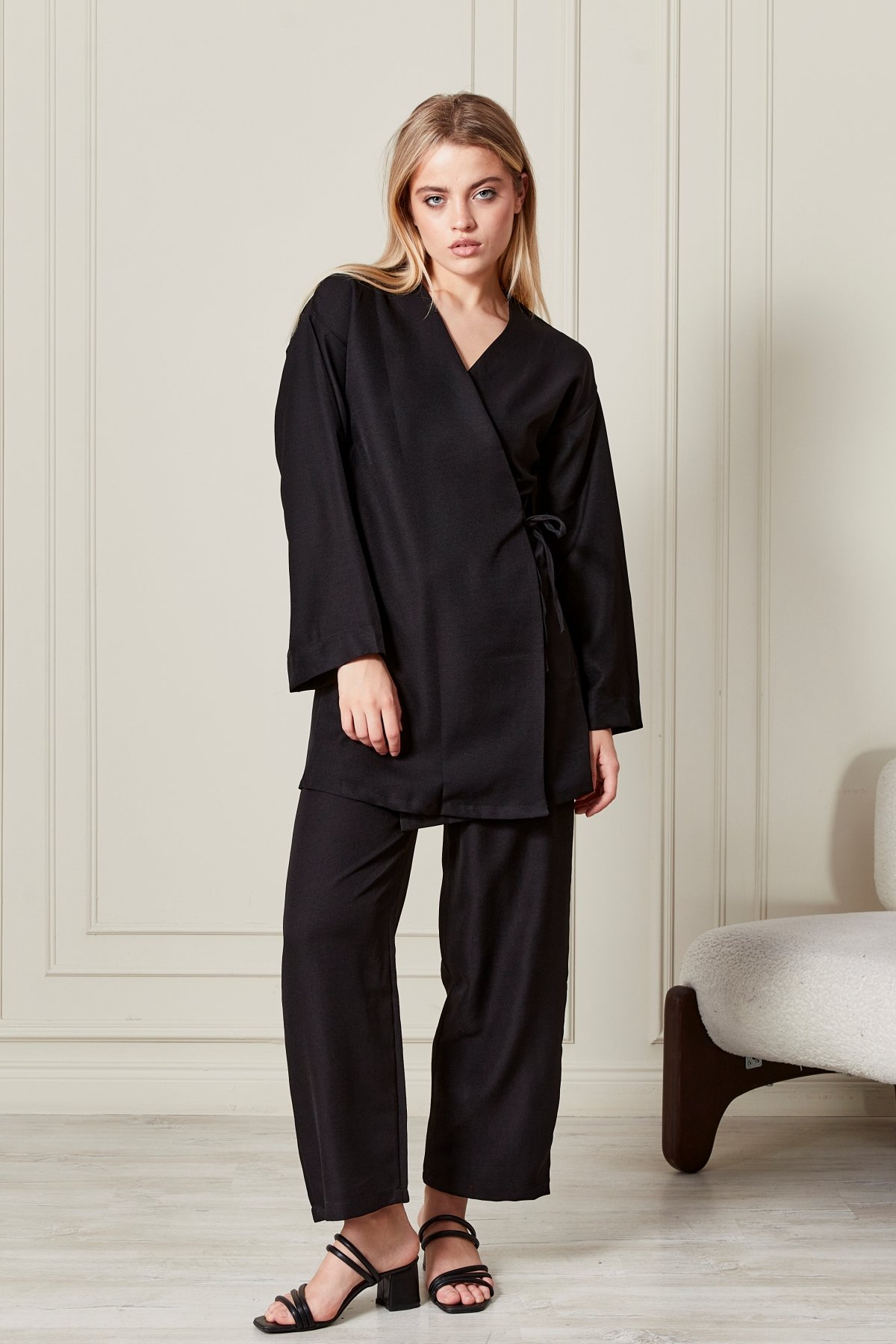 Kadın Yandan Bağlama Kimono Takım 7042