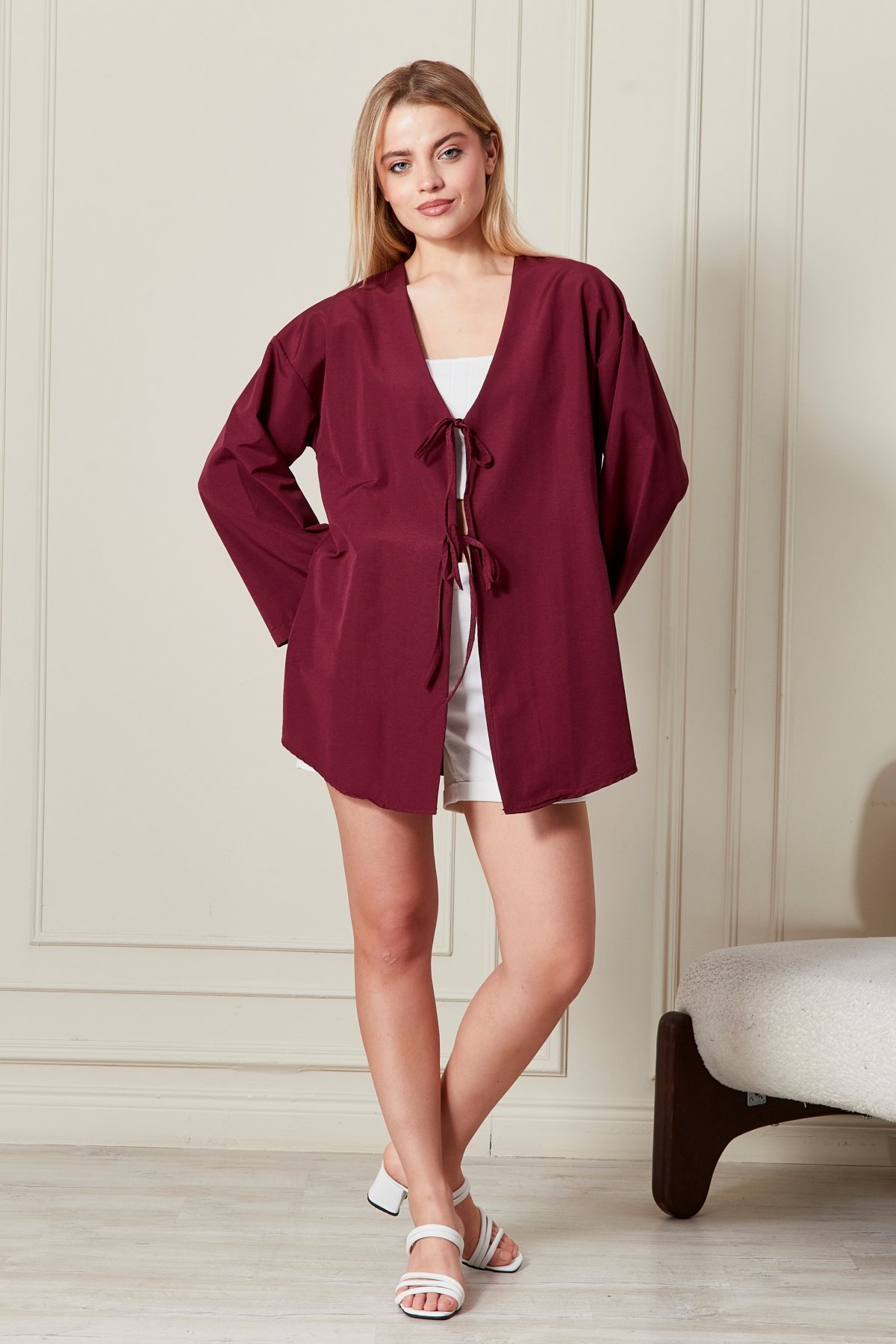 Kadın Basic Kimono Poplin Kumaş 7007 - Bordo
