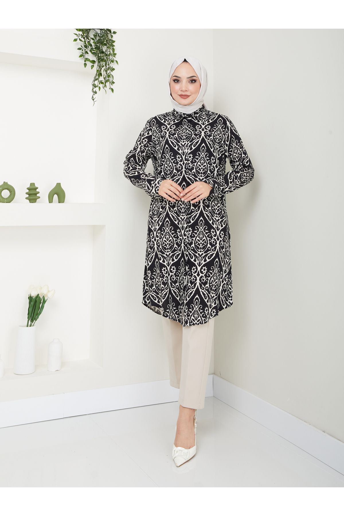Desenli Viskon Tunik - Ebru Desen