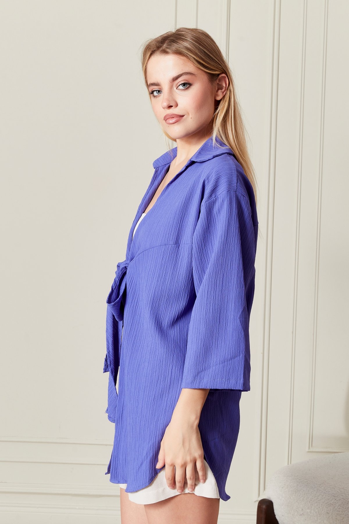 Kadın Arka Pile Bağlamalı Kimono 7040