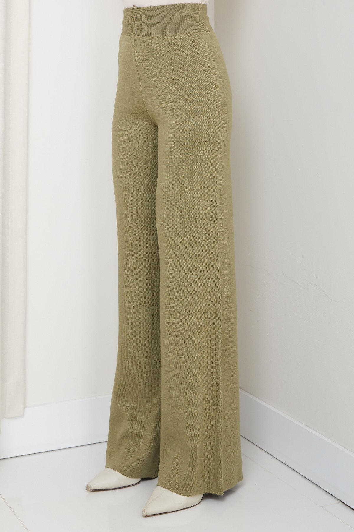 Kadın kışlık rahat kalıp bol paça comfort beli lastikli triko pantolon 1