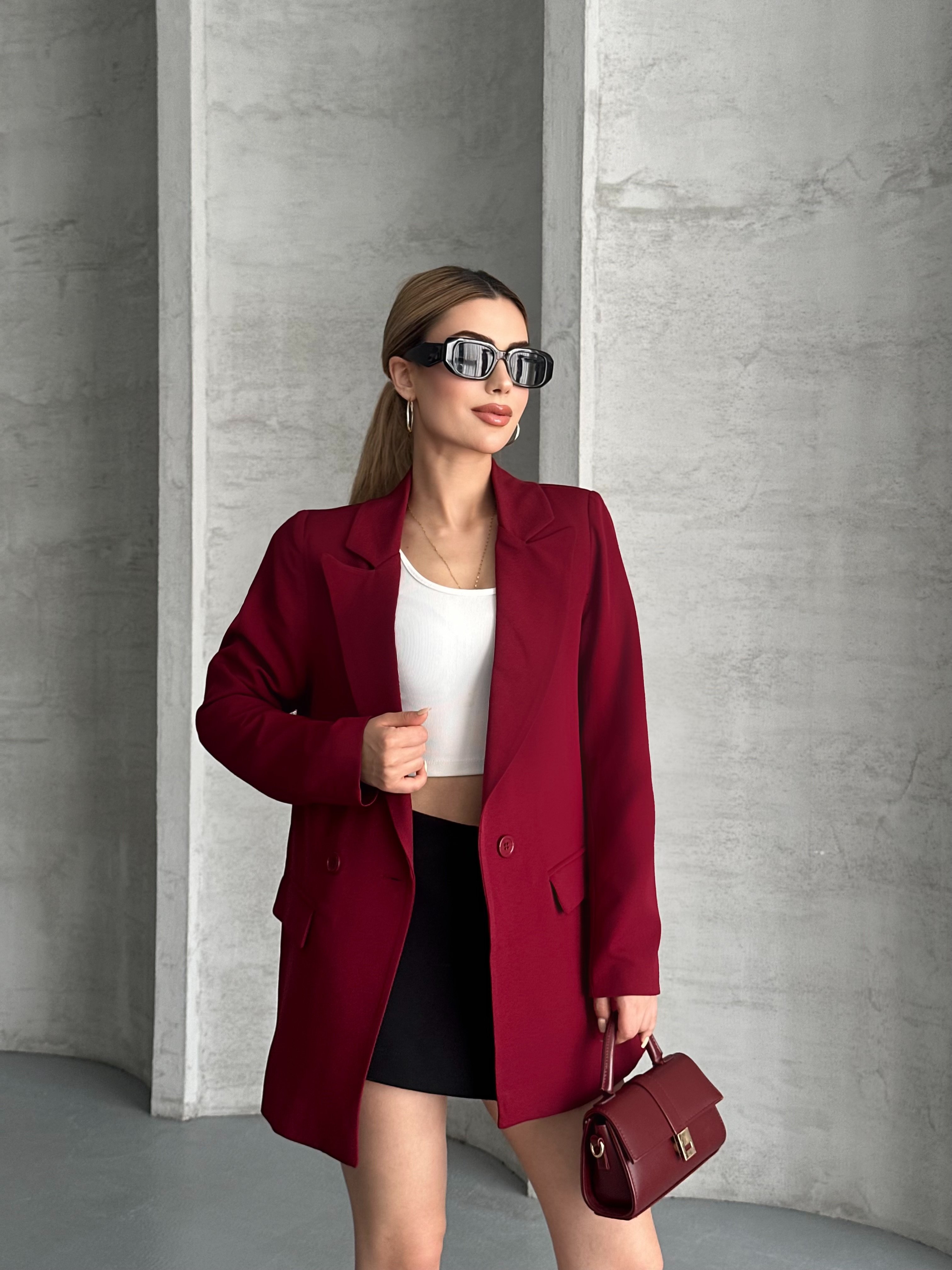Kadın Astarlı Blazer Ceket  - Bordo