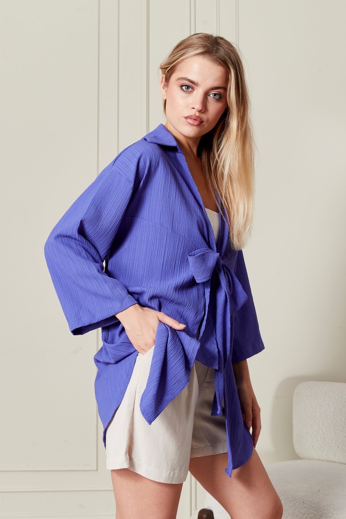 Kadın Arka Pile Bağlamalı Kimono 7040